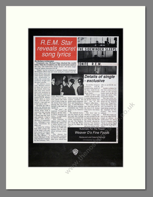 R.E.M. - Sidewinder Sleeps. Vintage Advert 1993 (ref AD20968)