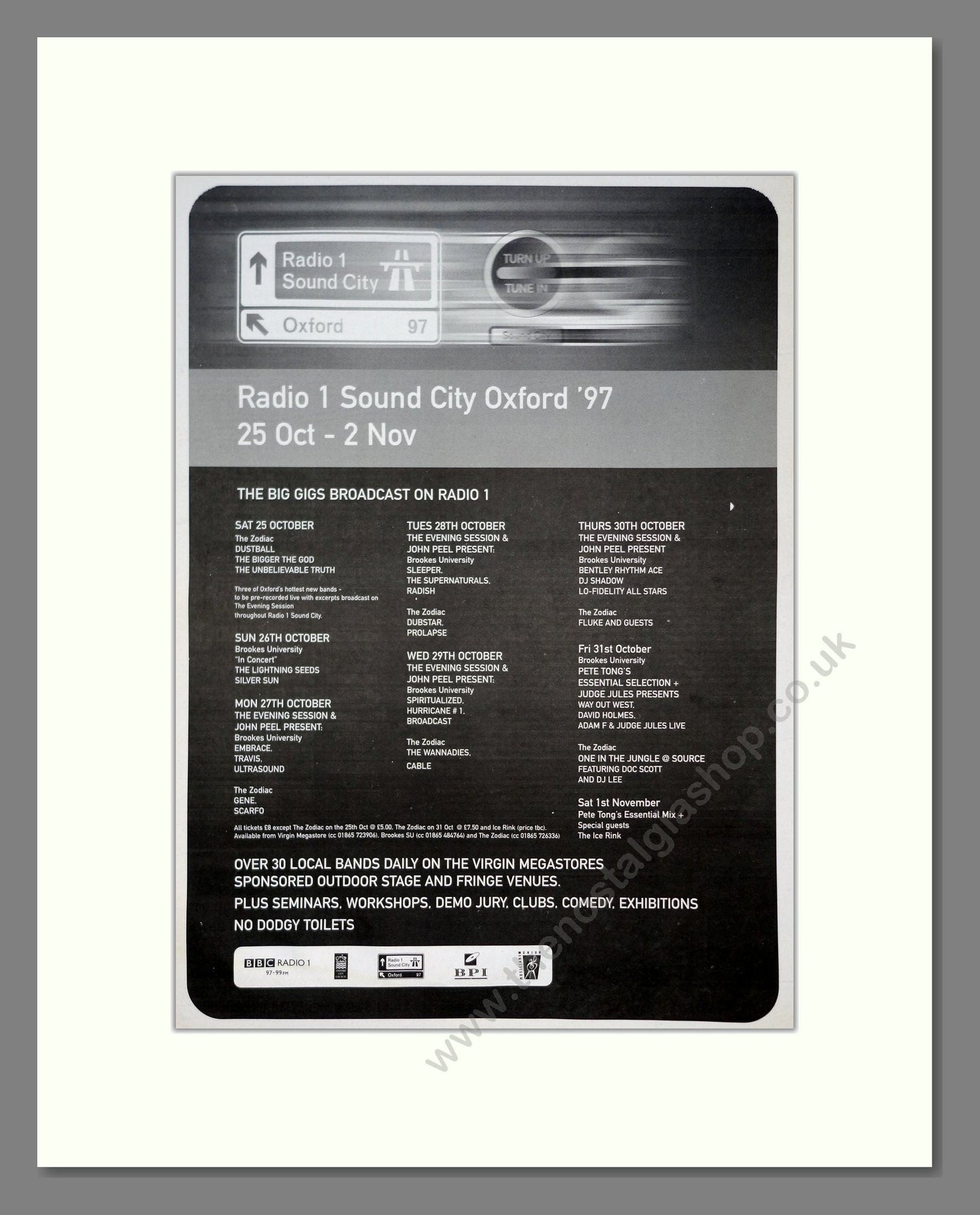 Various Artists - Radio 1 Sound City Oxford 97. Vintage Advert 1997 (ref AD20976)