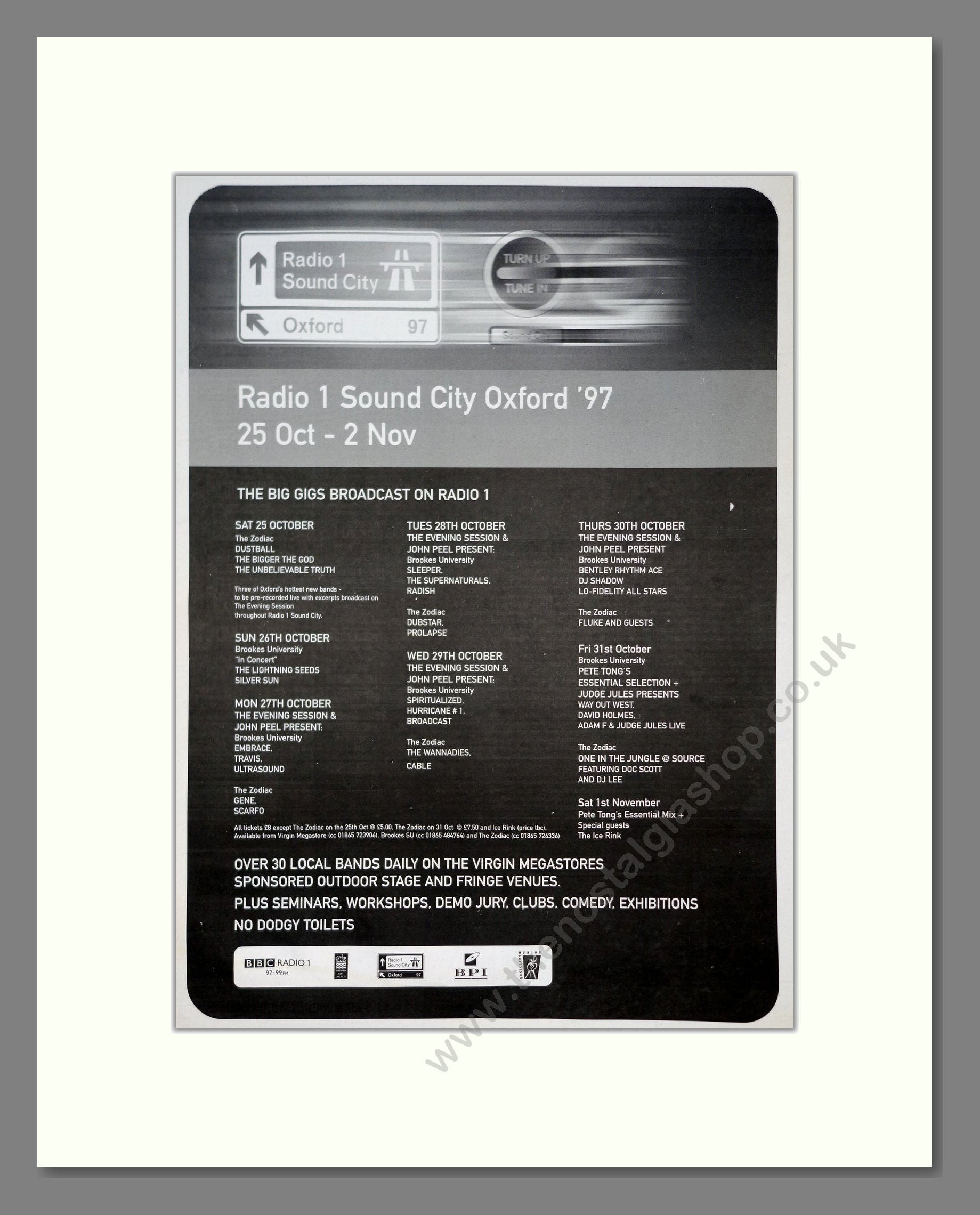 Various Artists - Radio 1 Sound City Oxford 97. Vintage Advert 1997 (ref AD20976)