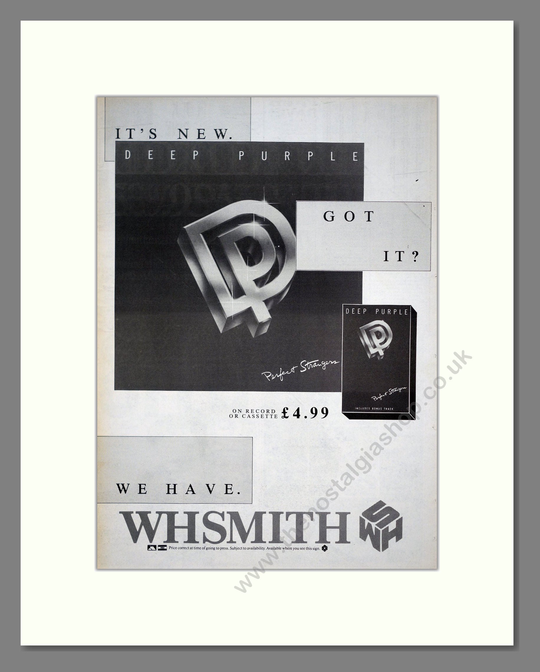 Deep Purple - Perfect Strangers. Vintage Advert 1984 (ref AD20981)