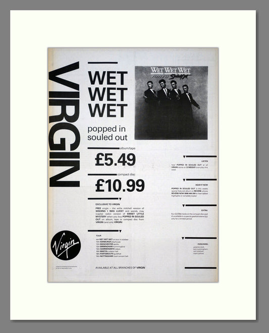 Wet Wet Wet - Popped In Souled Out. Vintage Advert 1987 (ref AD20987)