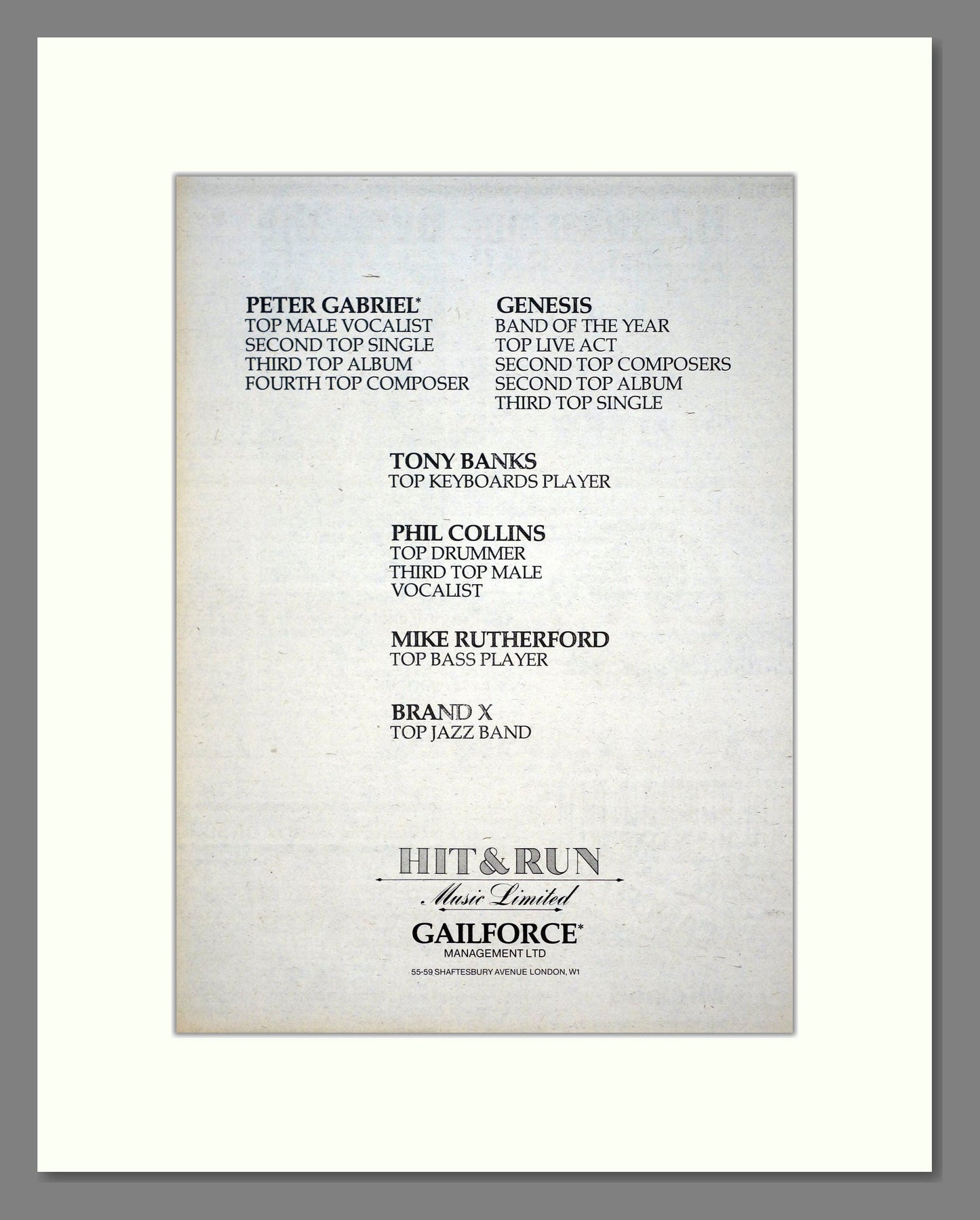 Genesis - Awards. Vintage Advert 1980 (ref AD20990)