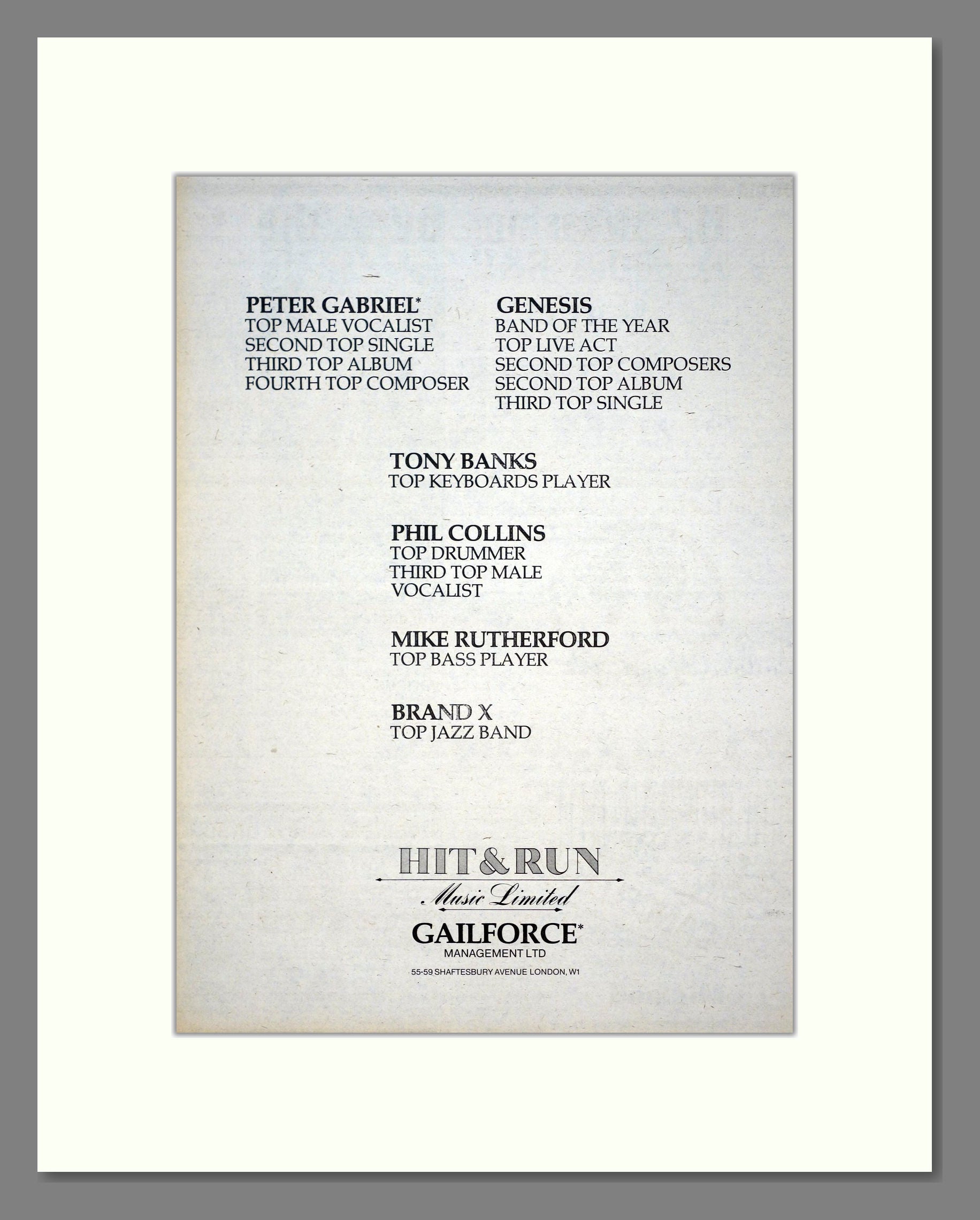 Genesis - Awards. Vintage Advert 1980 (ref AD20990)