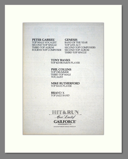 Genesis - Awards. Vintage Advert 1980 (ref AD20990)