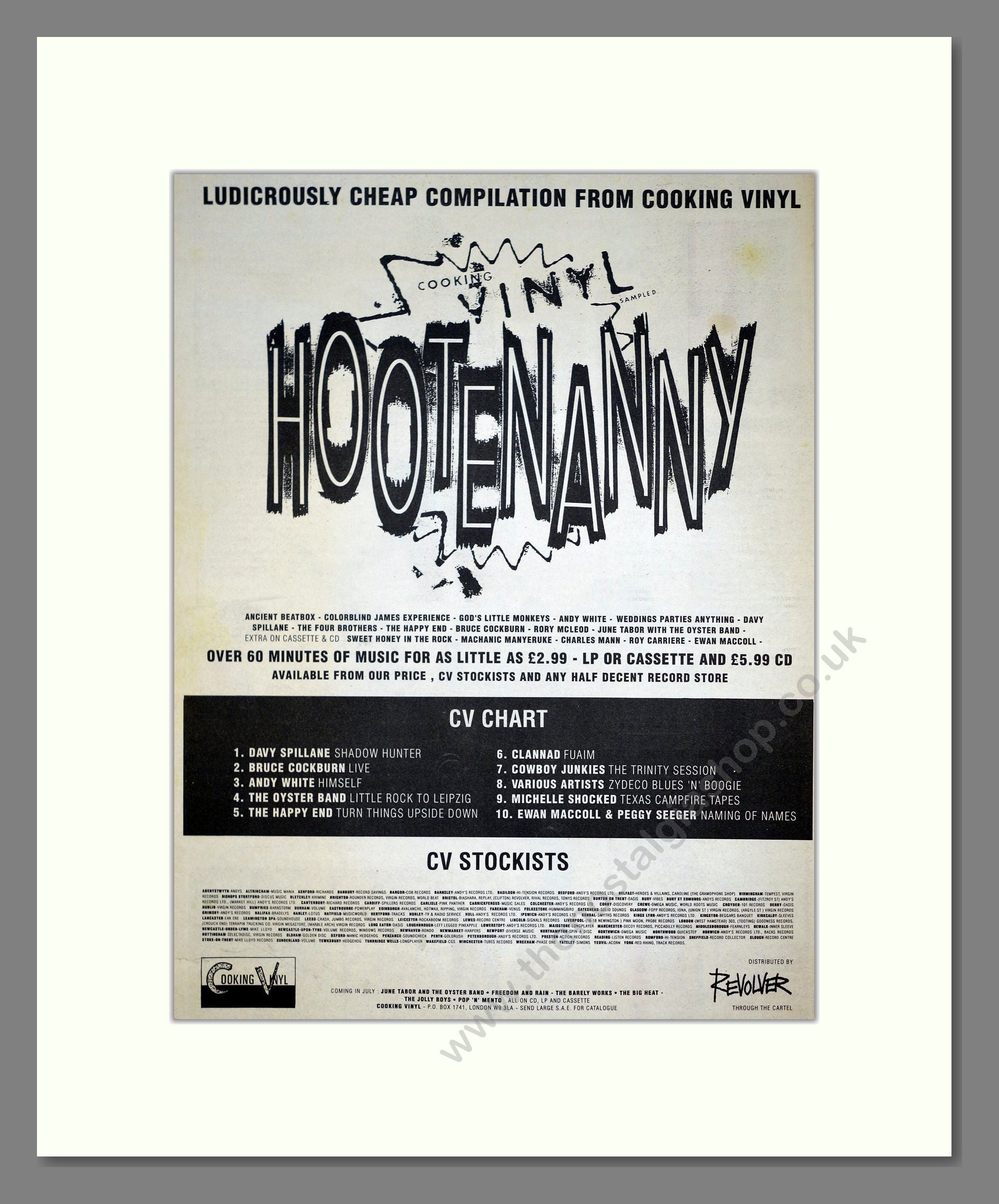 Various Artists - Cooking Vinyl Hootenanny. Vintage Advert 1990 (ref AD20993)
