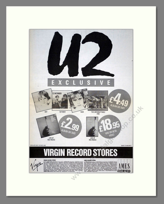 U2 - Various Albums. Vintage Advert 1985 (ref AD20994)
