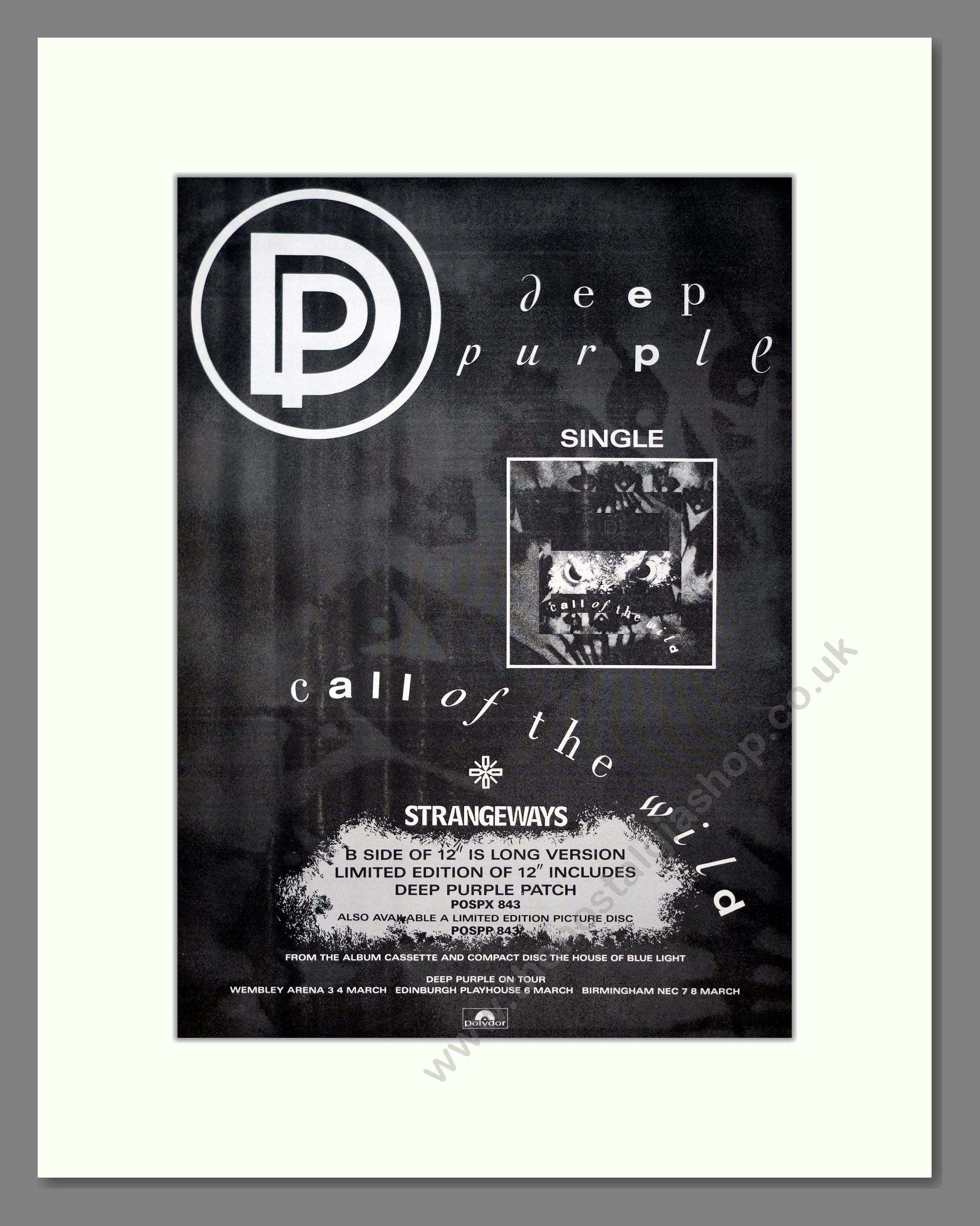 Deep Purple - Call Of The Wild. Vintage Advert 1987 (ref AD21002)