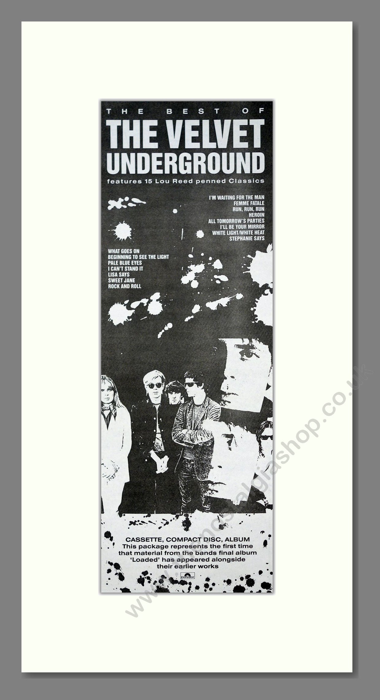Velvet Underground (The) - Best Of. Vintage Advert 1989 (ref AD201591)