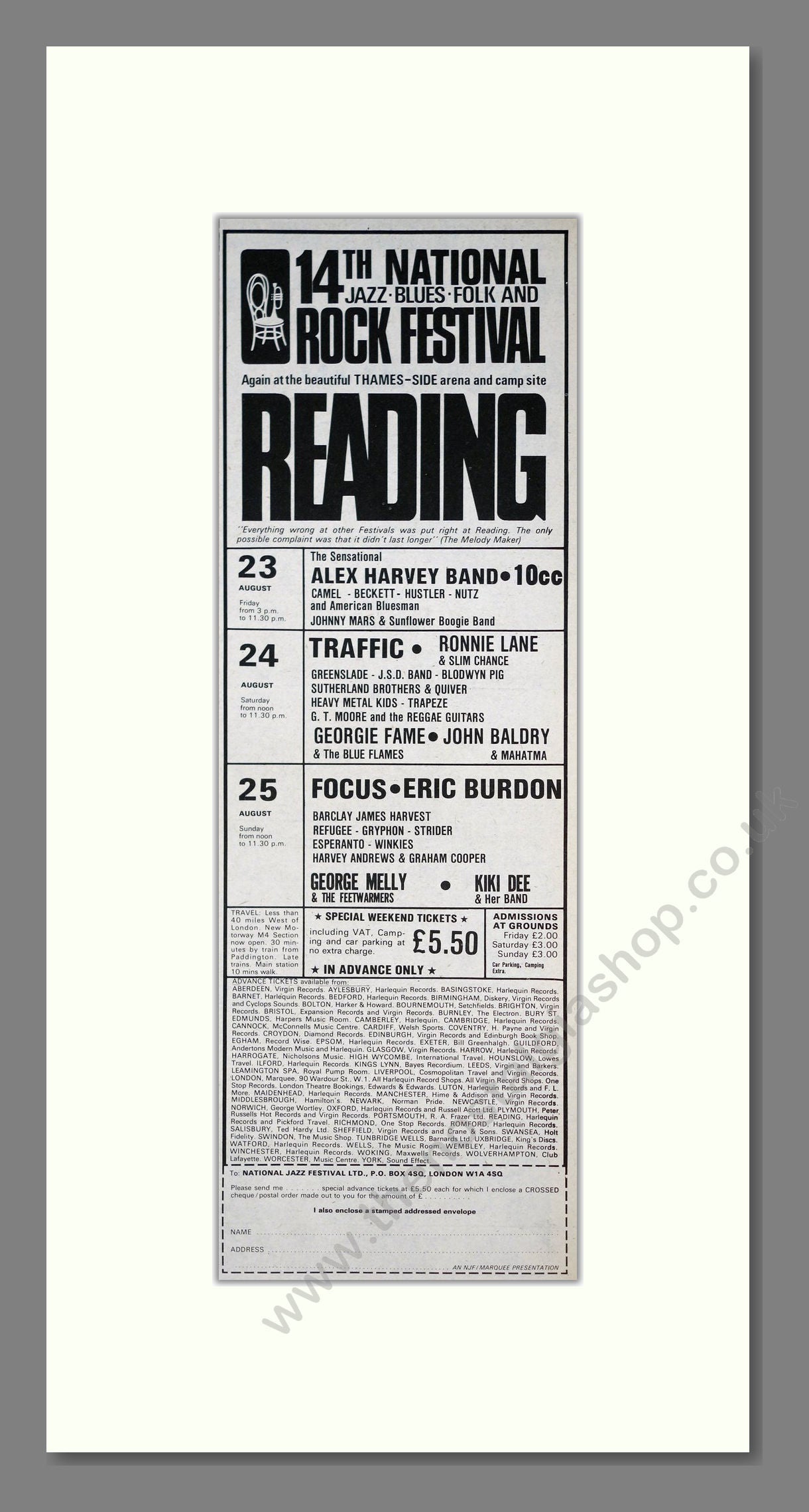 Reading Festival - Line Up. Vintage Advert 1974 (ref AD201598)