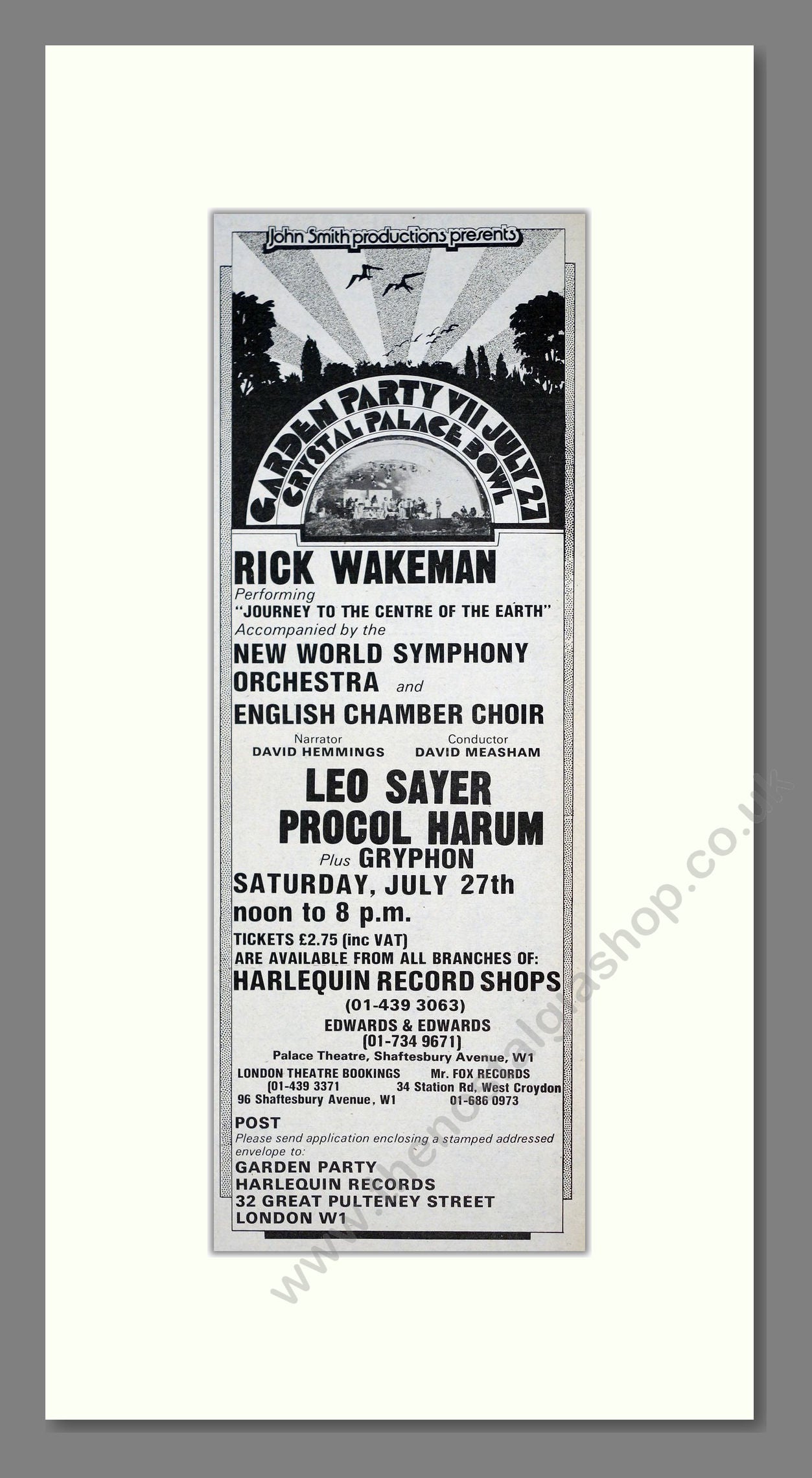 Crystal Palace Garden Party - Line Up. Vintage Advert 1974 (ref AD201599)