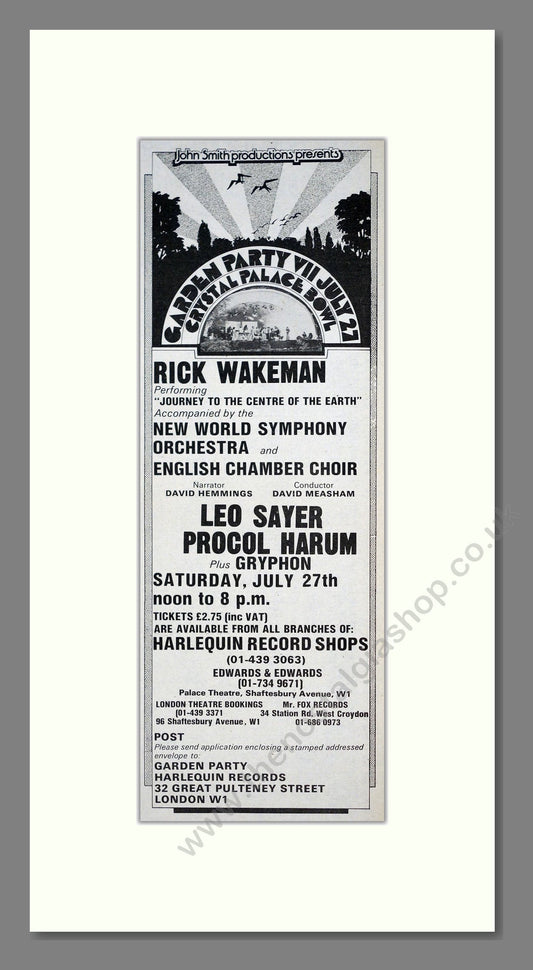 Crystal Palace Garden Party - Line Up. Vintage Advert 1974 (ref AD201599)