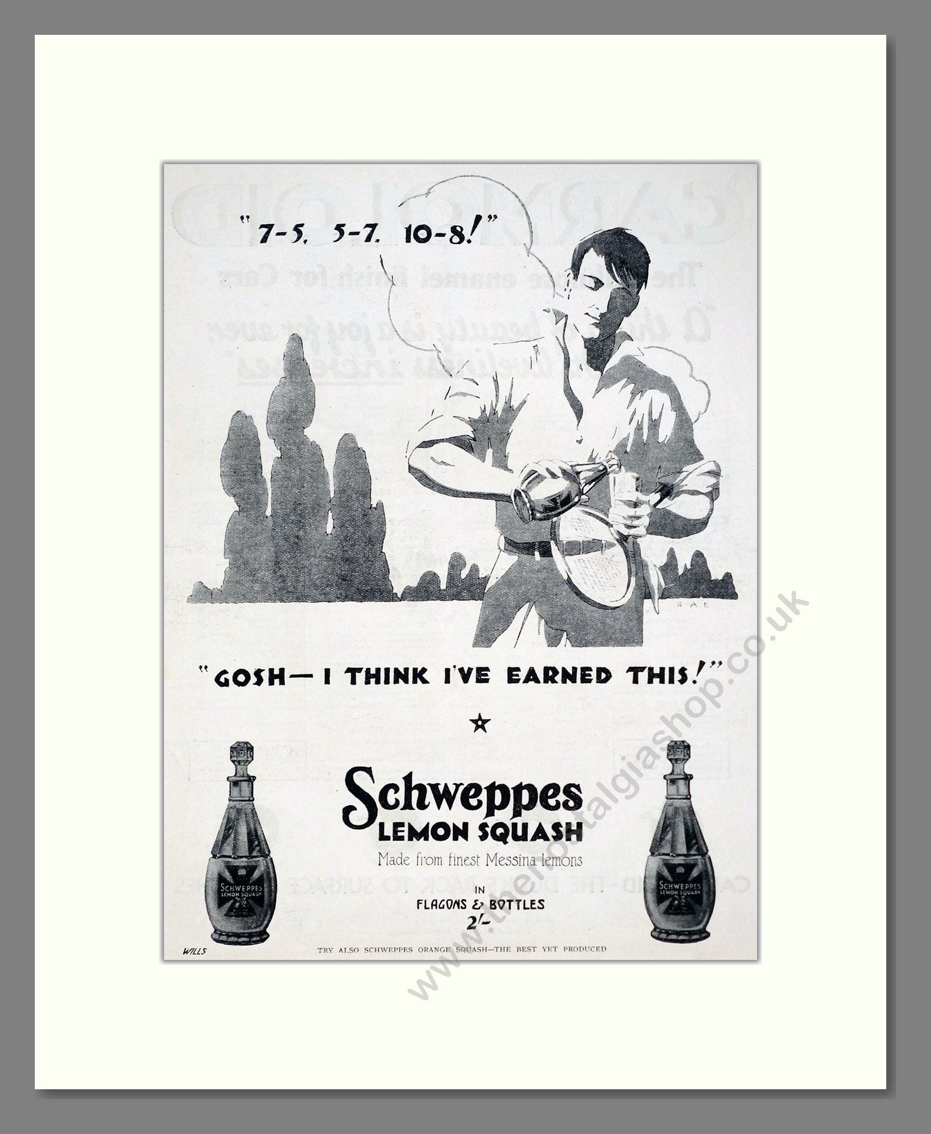 Schweppes - Lemon Squash. Vintage Advert 1927 (ref AD67055)