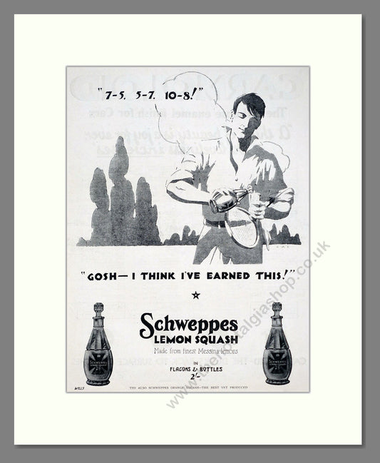 Schweppes - Lemon Squash. Vintage Advert 1927 (ref AD67055)