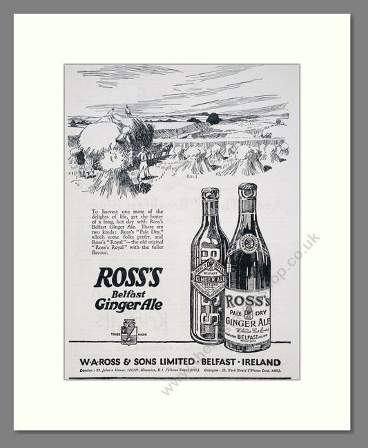 Ross's - Belfast Ginger Ale. Vintage Advert 1927 (ref AD67070)