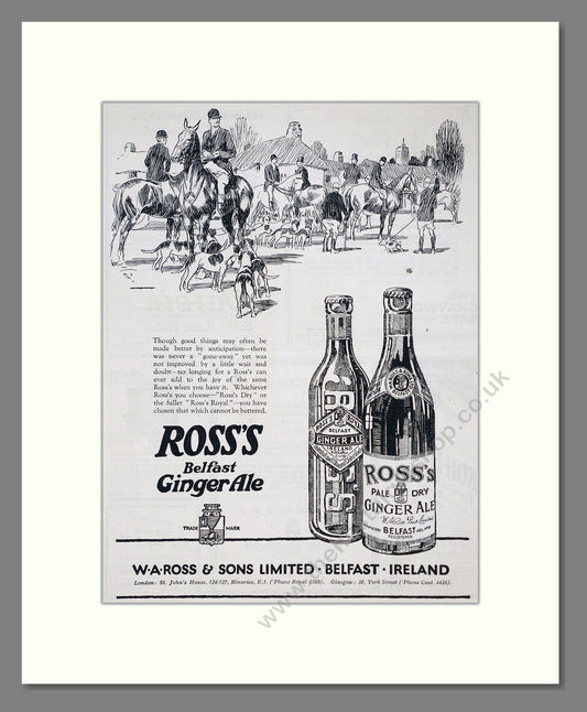 Ross's - Belfast Ginger Ale. Vintage Advert 1926 (ref AD67071)