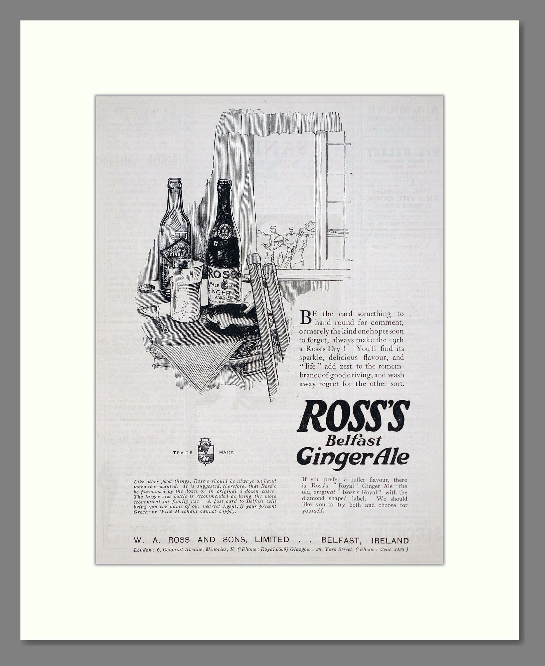 Ross's - Belfast Ginger Ale. Vintage Advert 1926 (ref AD67072)