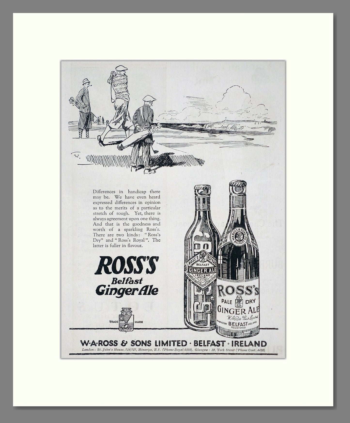Ross's - Belfast Ginger Ale. Vintage Advert 1926 (ref AD67073)