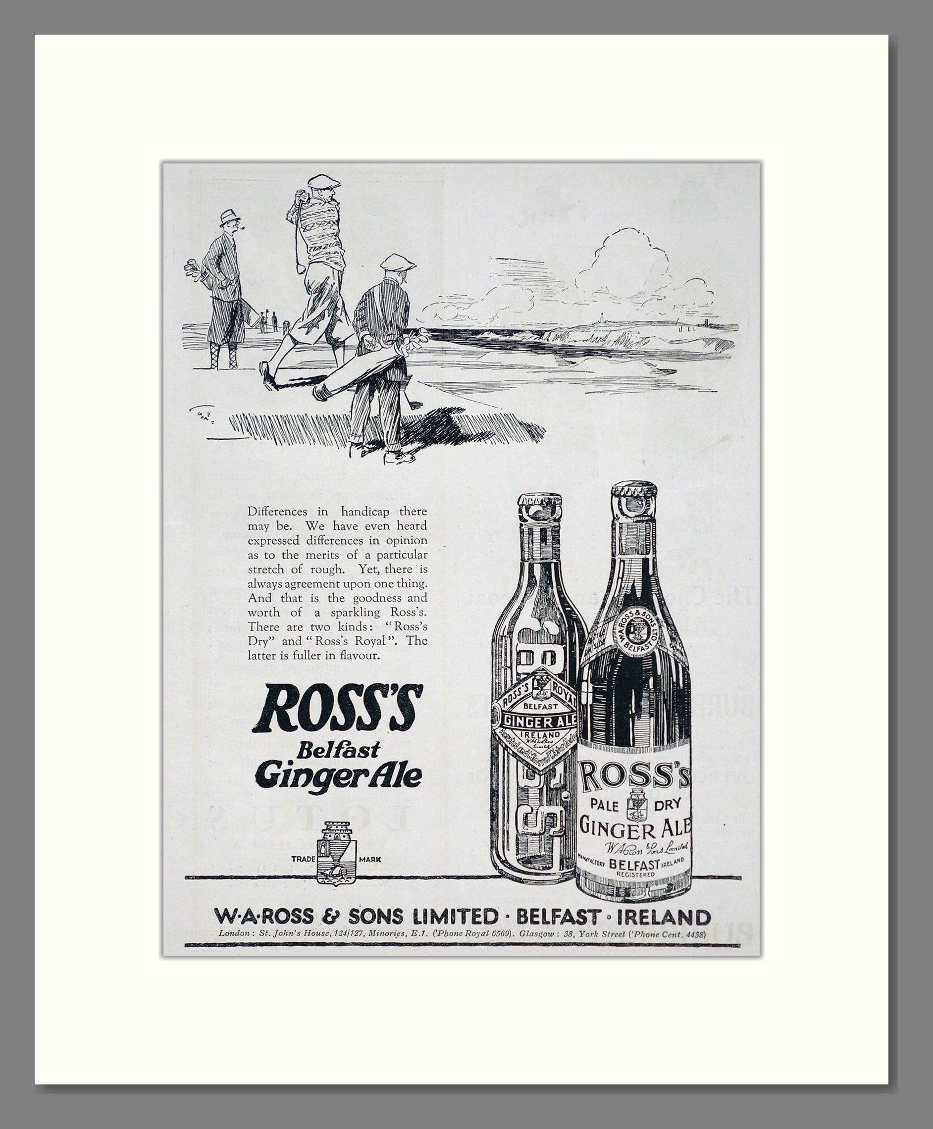 Ross's - Belfast Ginger Ale. Vintage Advert 1926 (ref AD67073)