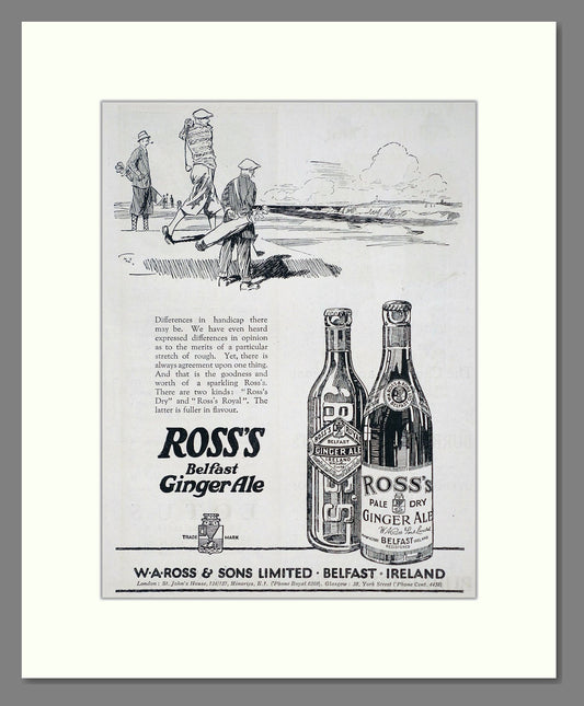 Ross's - Belfast Ginger Ale. Vintage Advert 1926 (ref AD67073)