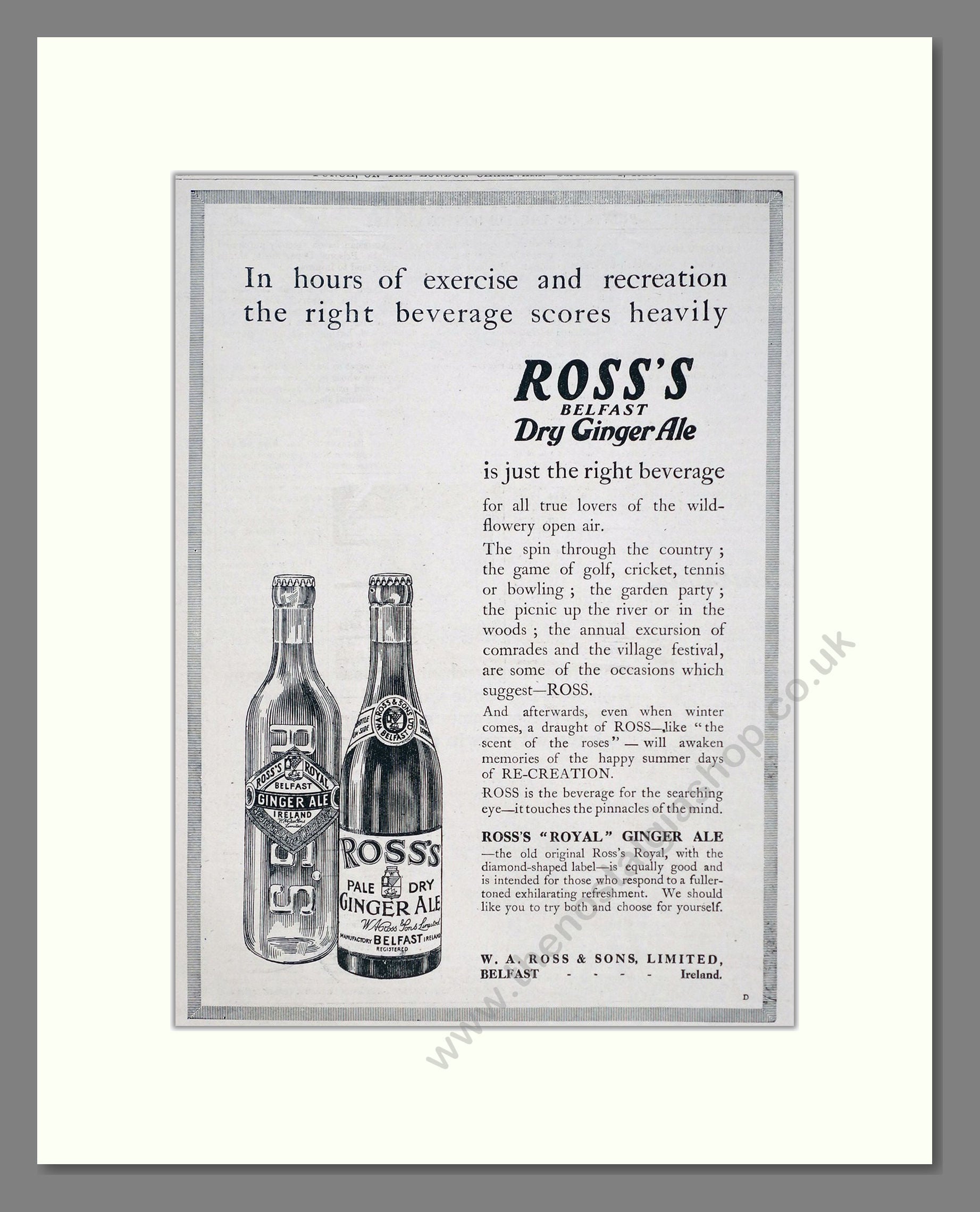 Ross's - Belfast Ginger Ale. Vintage Advert 1920 (ref AD67078)