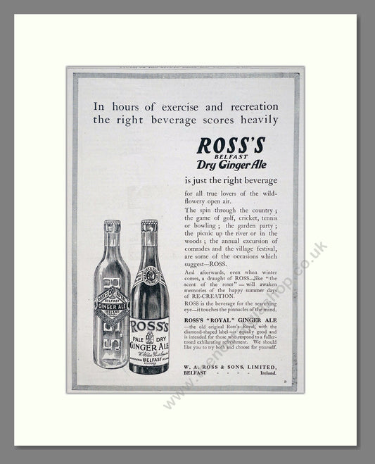 Ross's - Belfast Ginger Ale. Vintage Advert 1920 (ref AD67078)