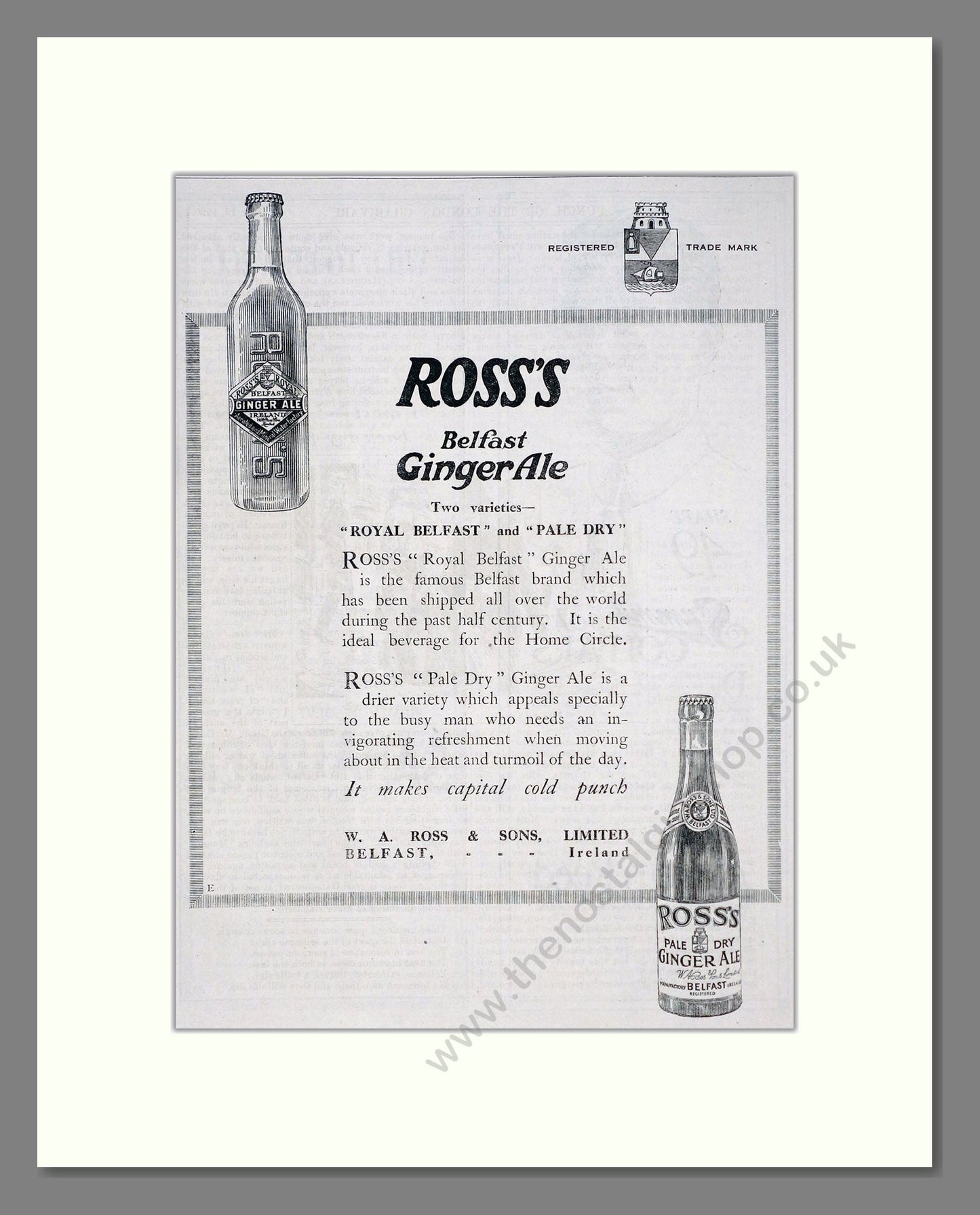 Ross's - Belfast Ginger Ale. Vintage Advert 1920 (ref AD67081)