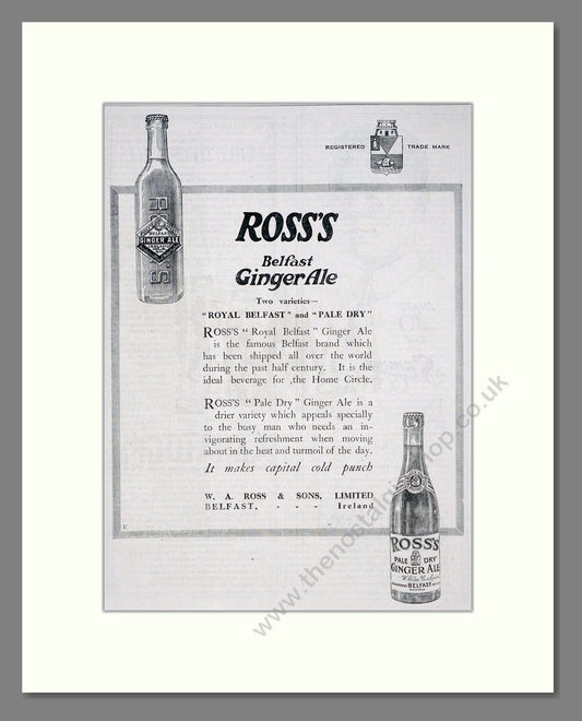 Ross's - Belfast Ginger Ale. Vintage Advert 1920 (ref AD67081)
