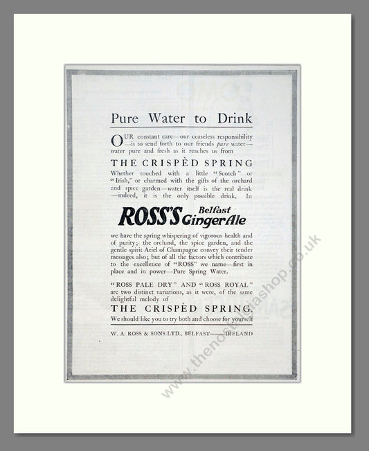 Ross's - Belfast Ginger Ale. Vintage Advert 1919 (ref AD67087)