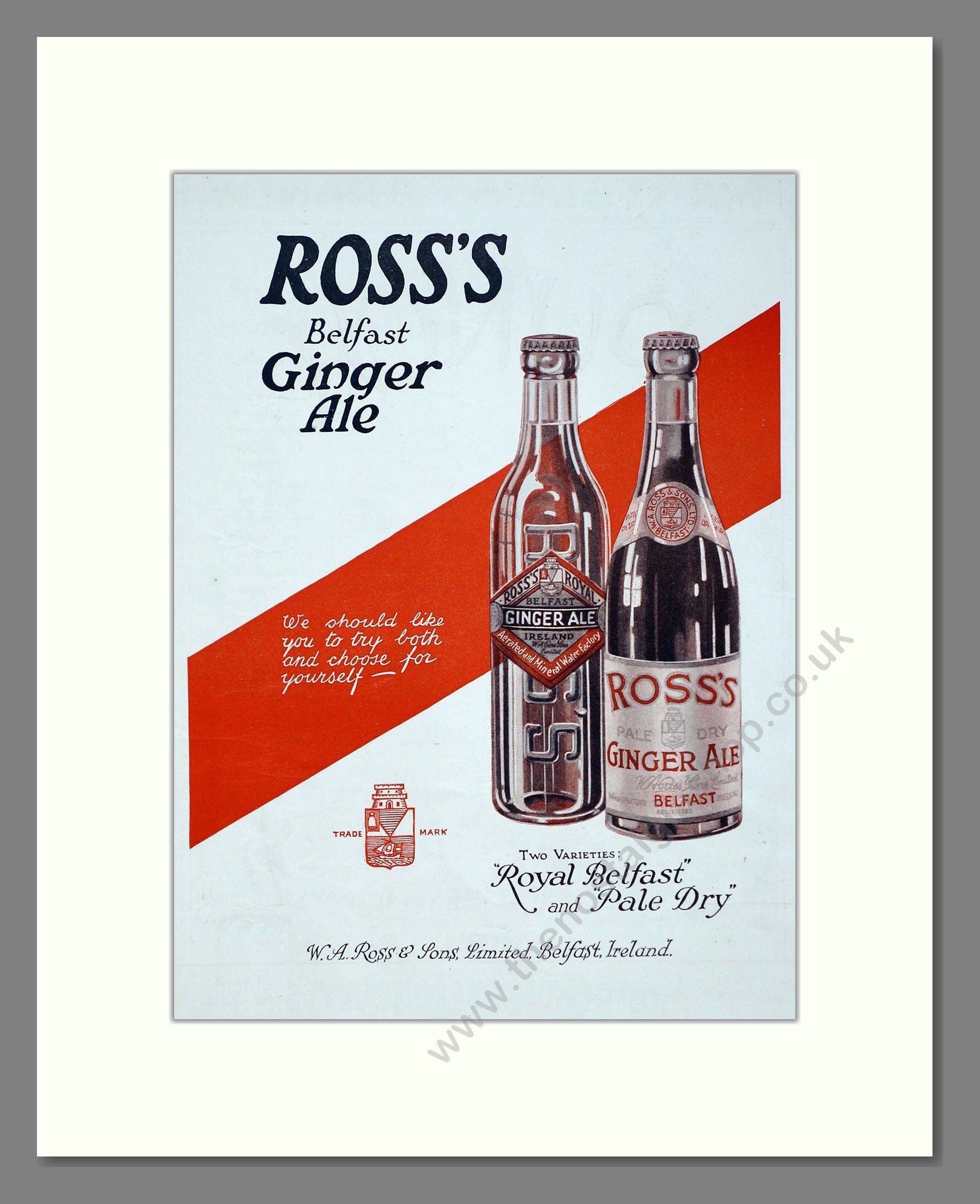 Ross's - Belfast Ginger Ale. Vintage Advert 1920 (ref AD67089)