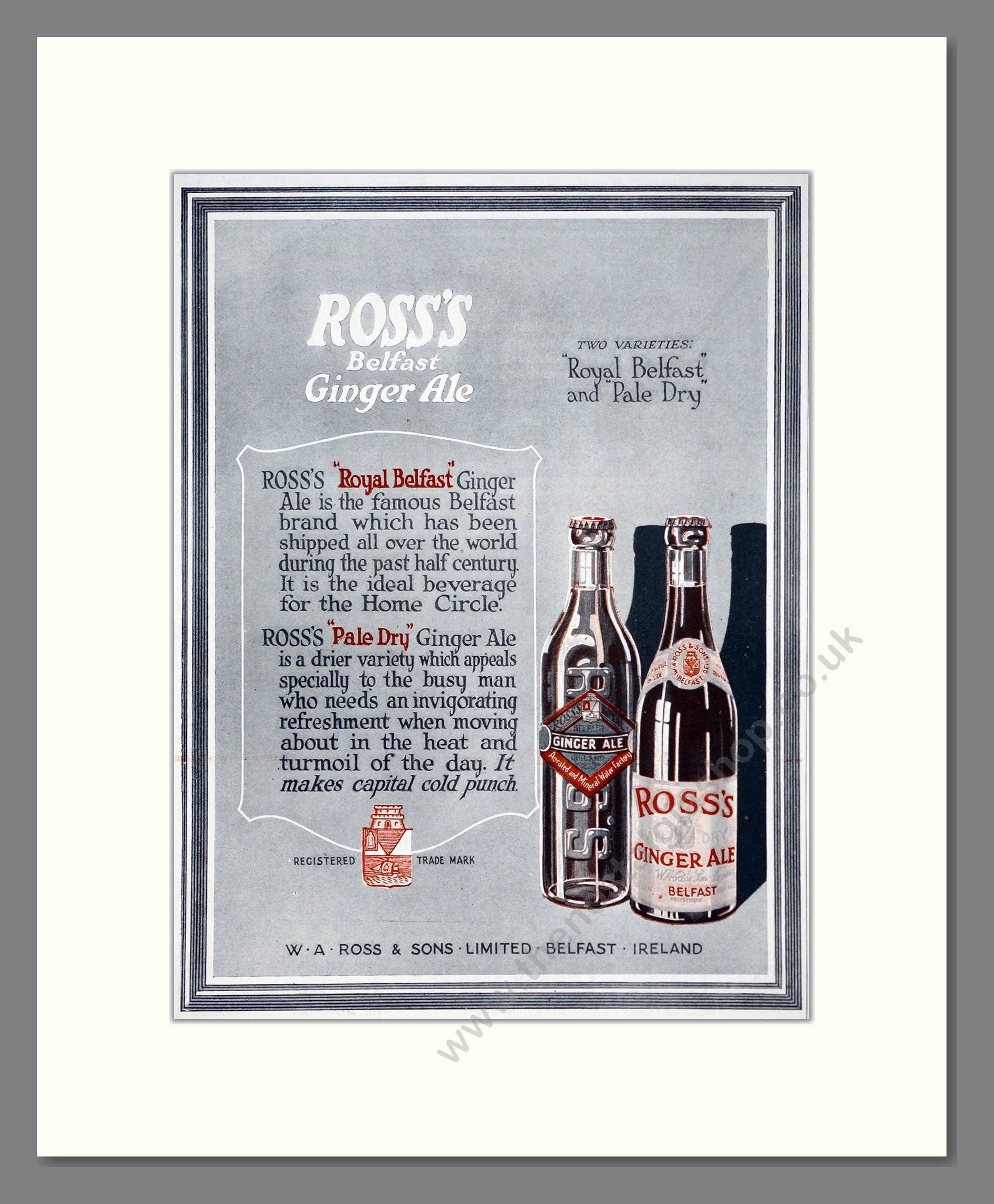 Ross's - Belfast Ginger Ale. Vintage Advert 1919 (ref AD67092)