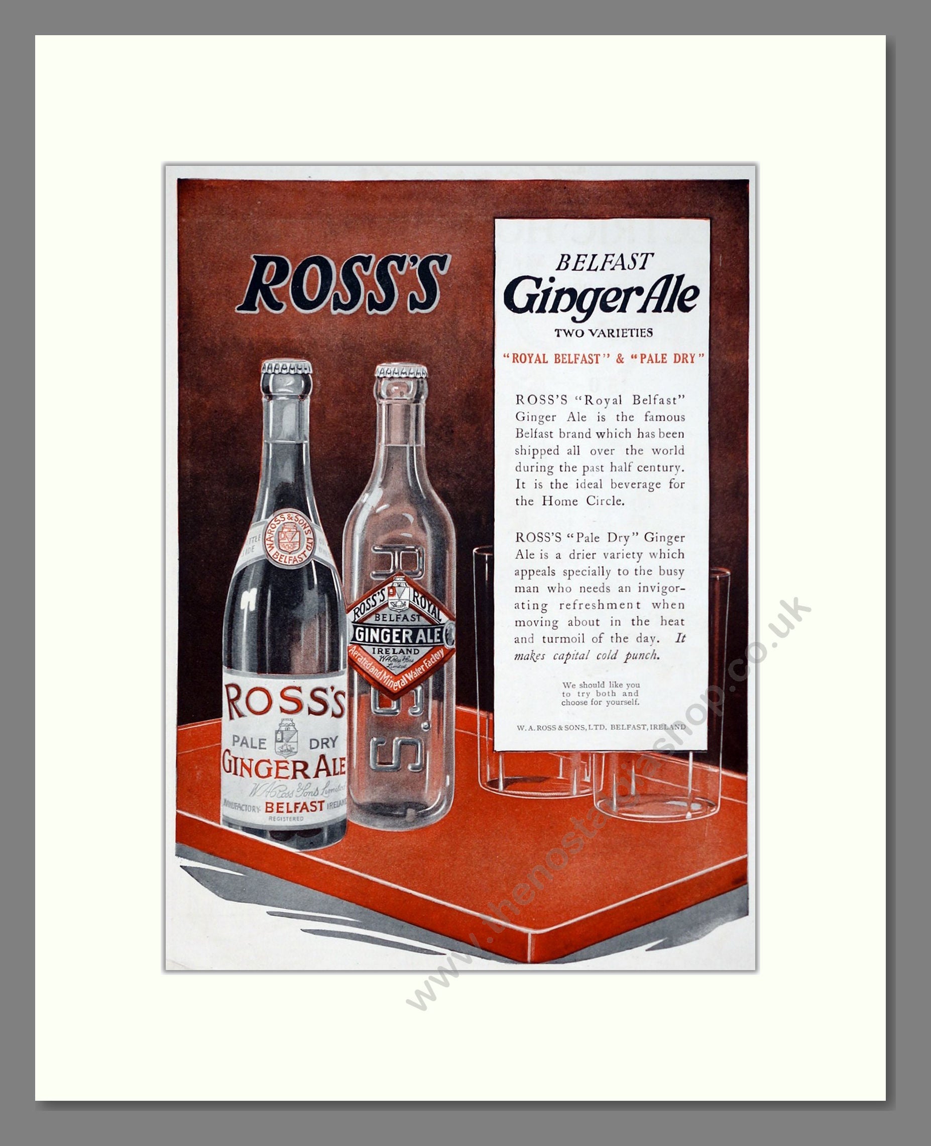 Ross's - Belfast Ginger Ale. Vintage Advert 1920 (ref AD67094)