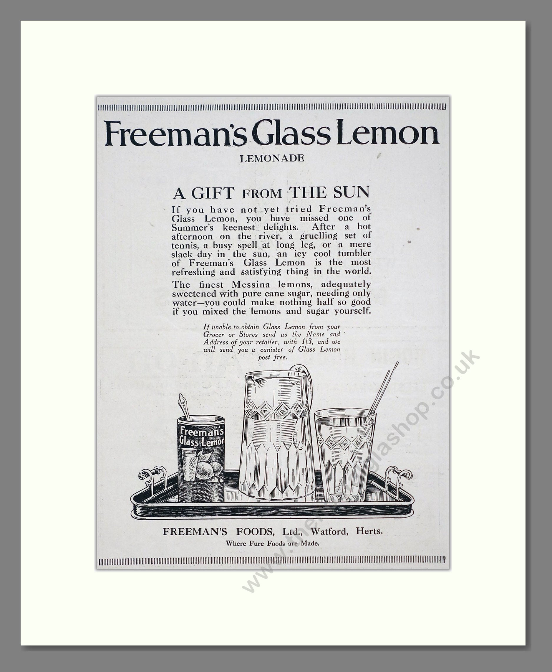 Freeman's - Glass Lemon Lemonade. Vintage Advert 1920 (ref AD67104)