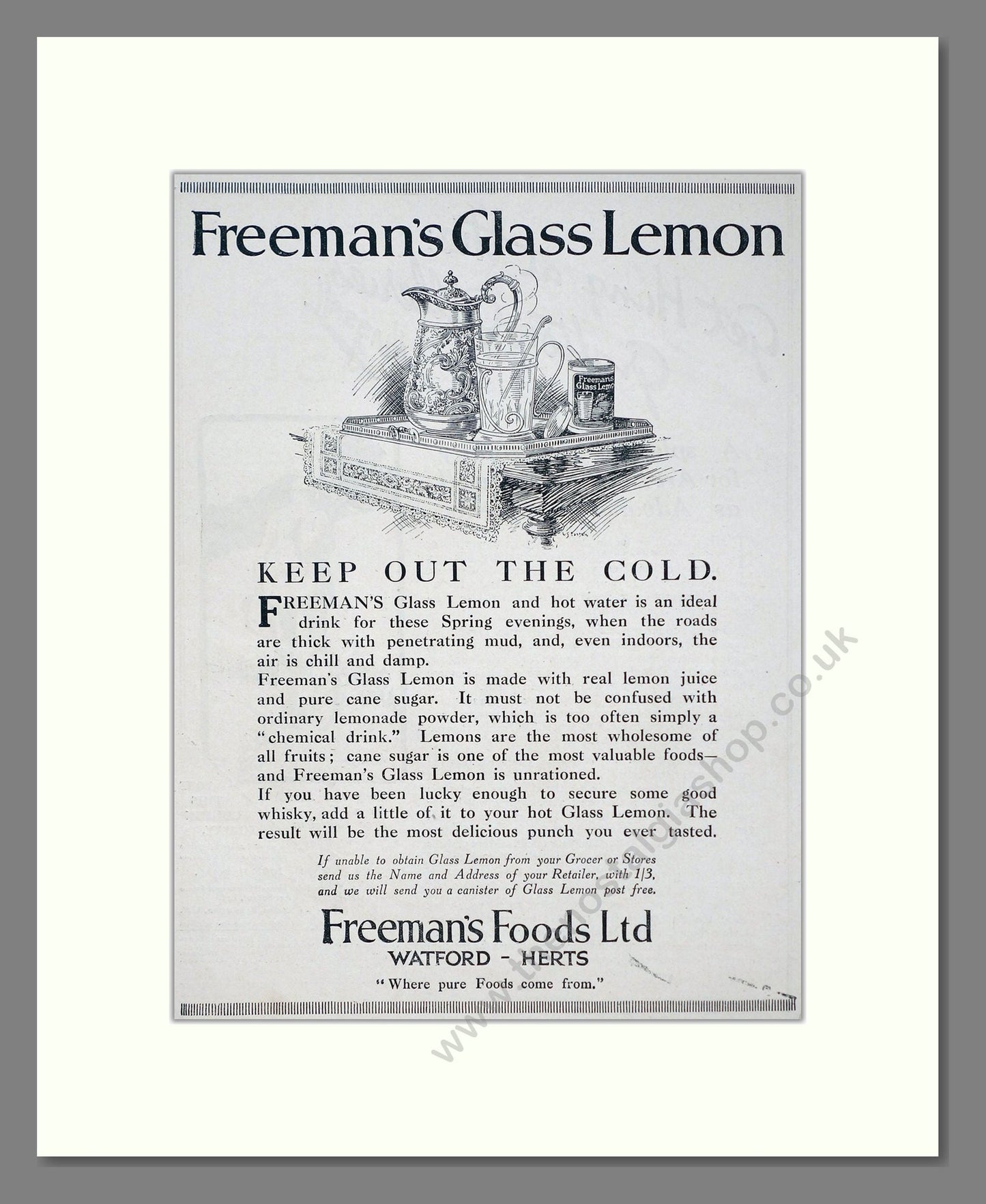 Freeman's - Glass Lemon Lemonade. Vintage Advert 1920 (ref AD67111)