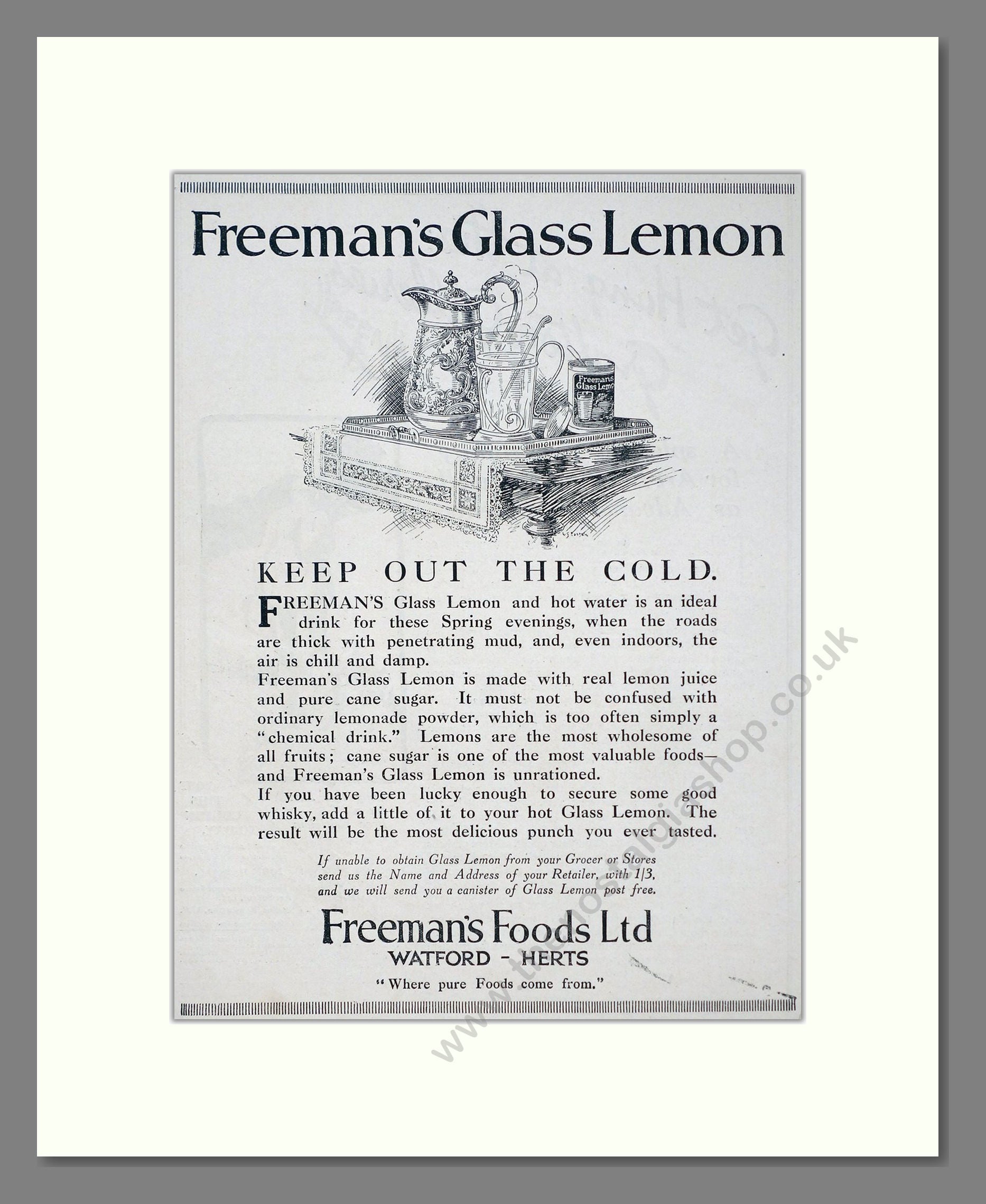 Freeman's - Glass Lemon Lemonade. Vintage Advert 1920 (ref AD67111)