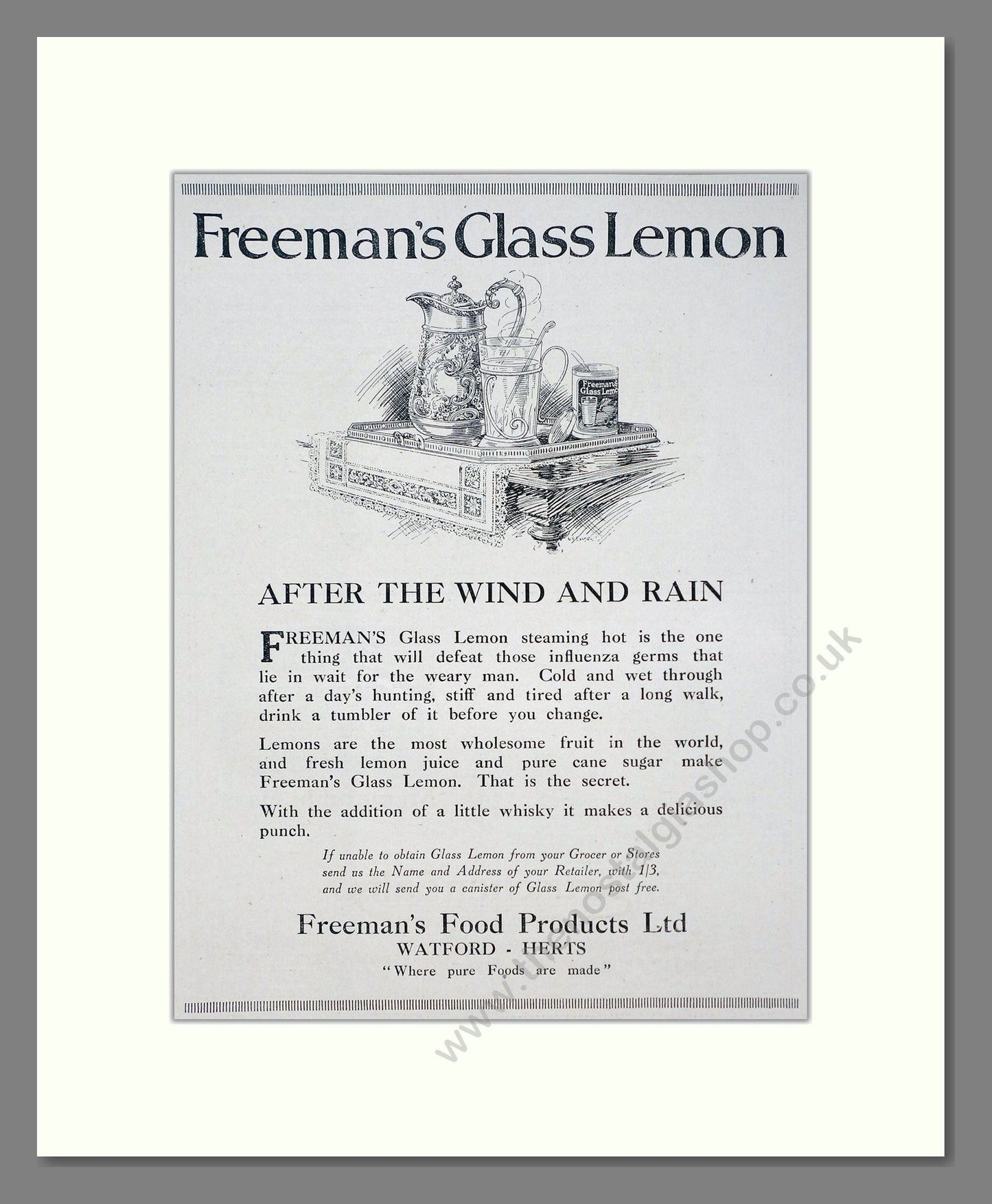 Freeman's - Glass Lemon Lemonade. Vintage Advert 1920 (ref AD67112)