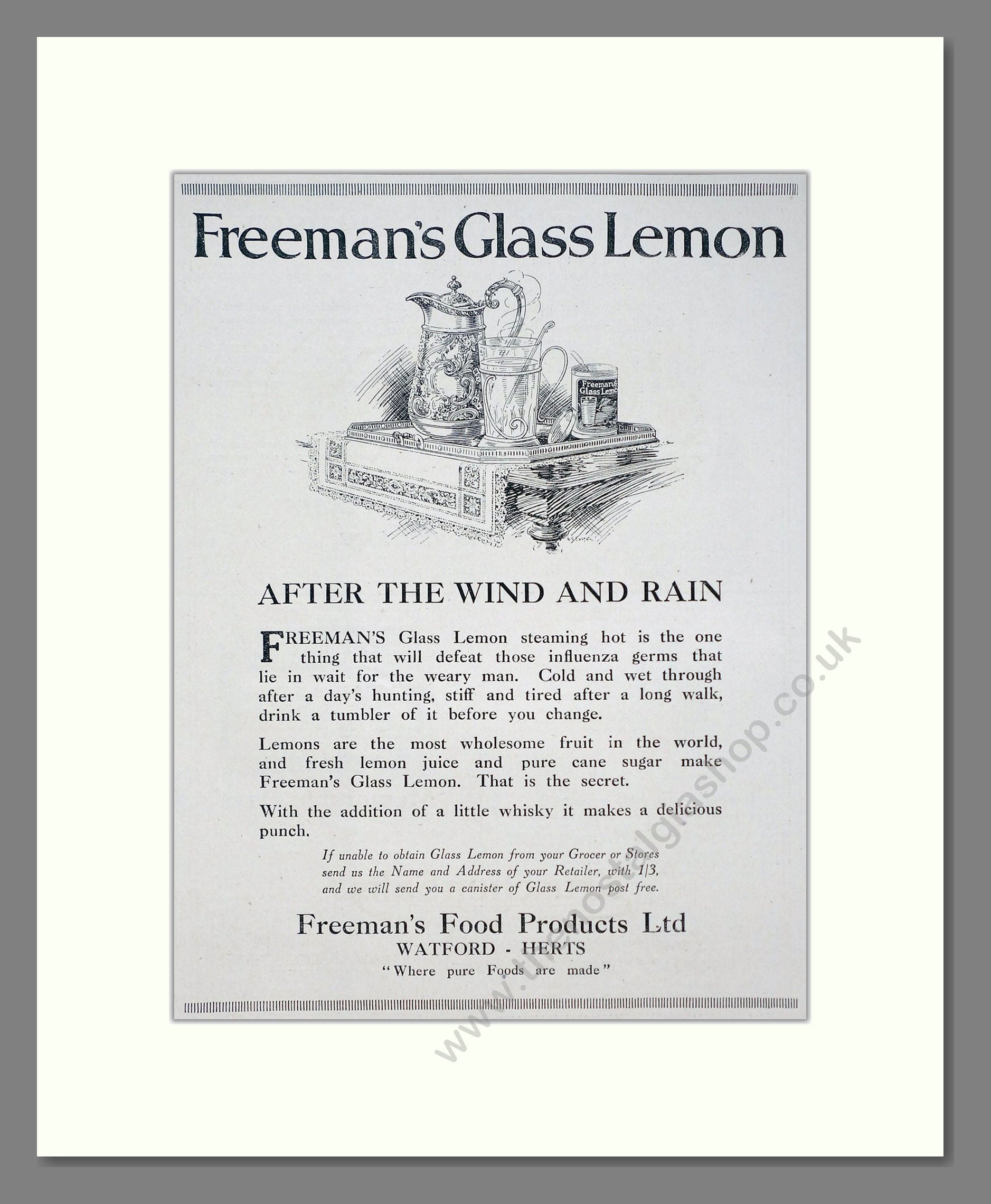 Freeman's - Glass Lemon Lemonade. Vintage Advert 1920 (ref AD67112)