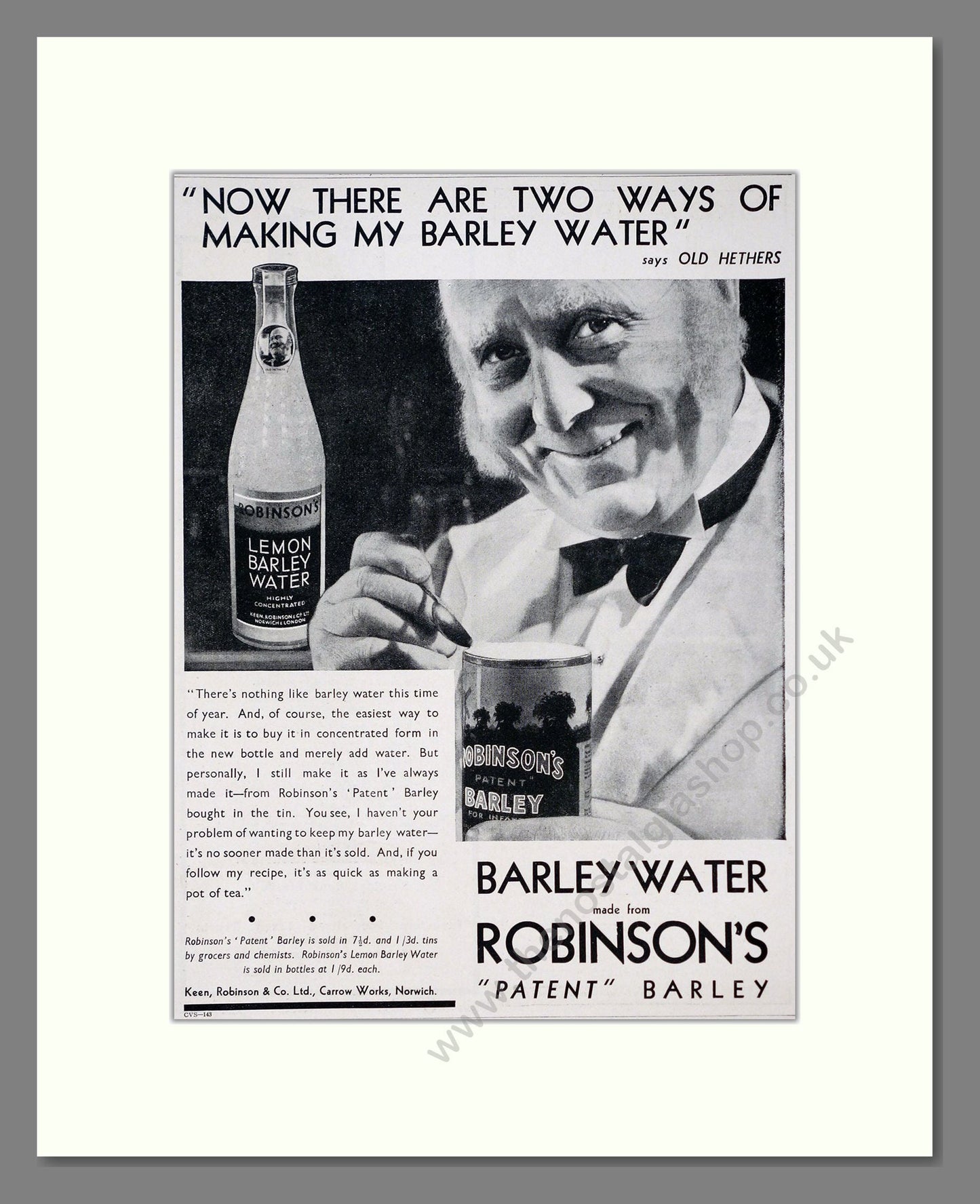 Robinson's - Barley Water. Vintage Advert 1935 (ref AD67116)