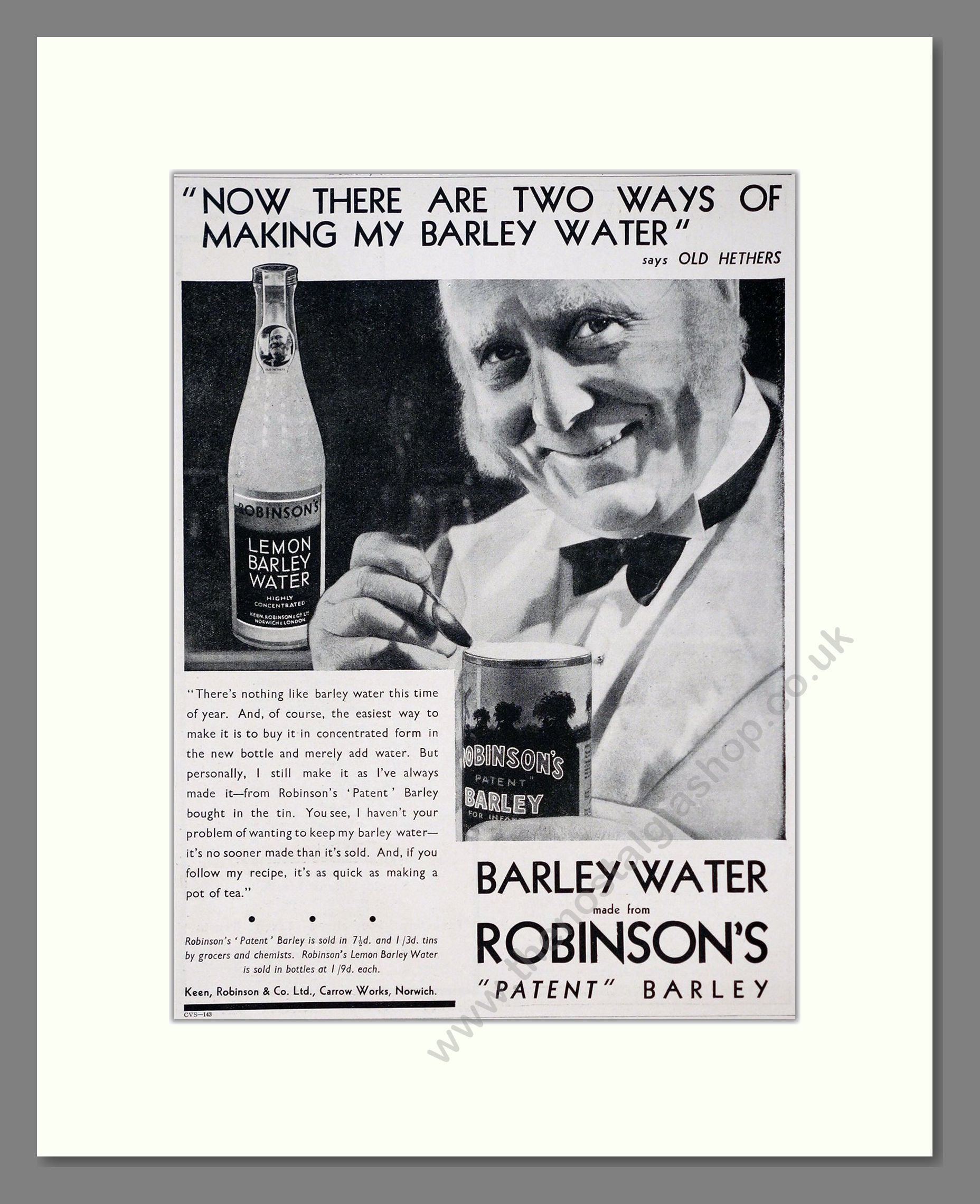 Robinson's - Barley Water. Vintage Advert 1935 (ref AD67116)