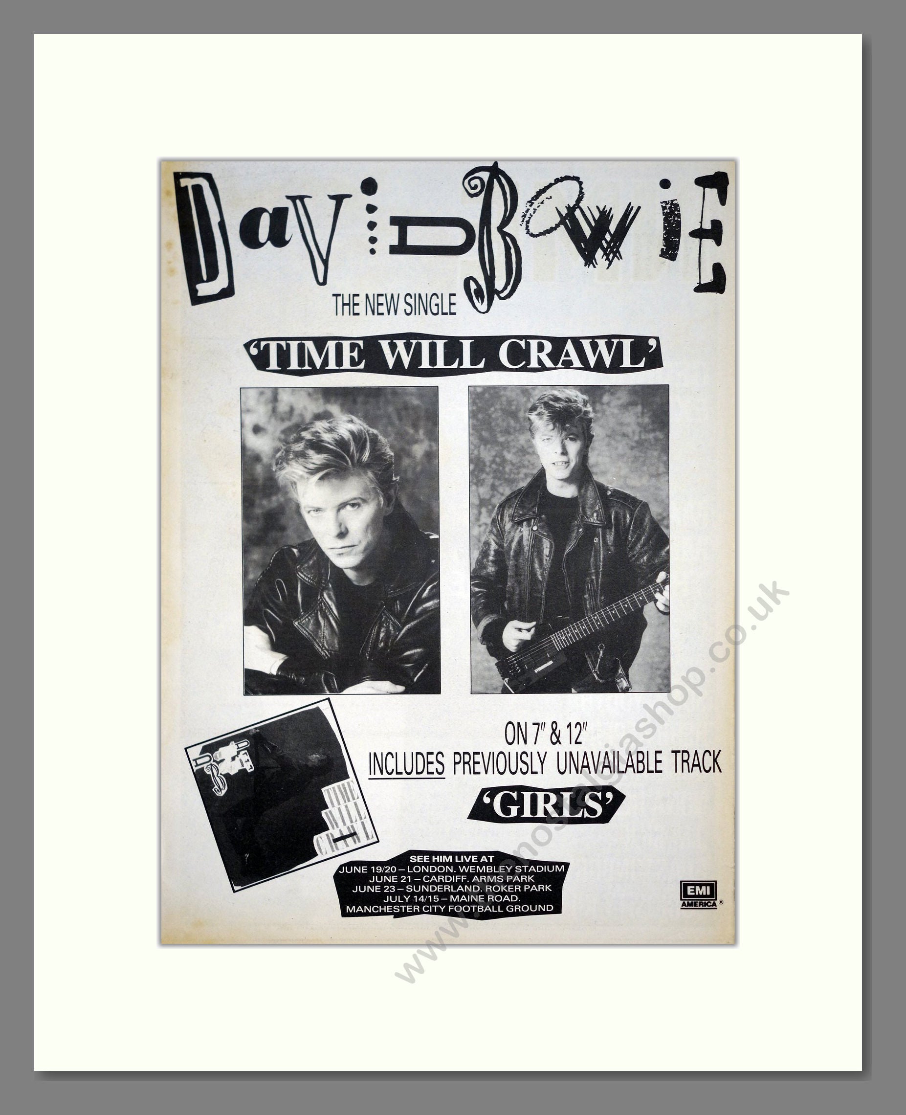 David Bowie - Time Will Crawl. Vintage Advert 1987 (ref AD21019)