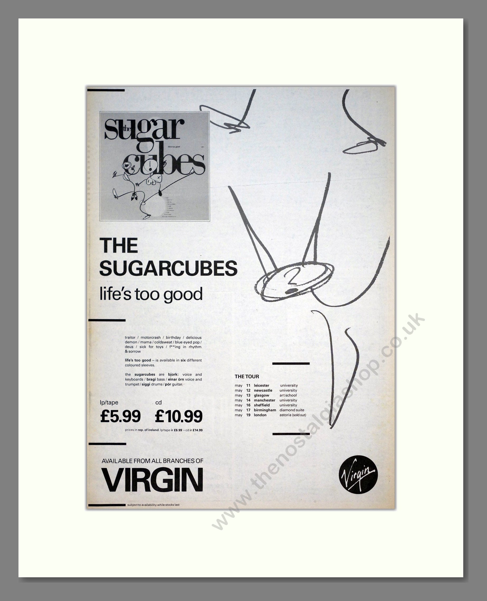 Sugarcubes (The) - Life's Too Good. Vintage Advert 1988 (ref AD21024)