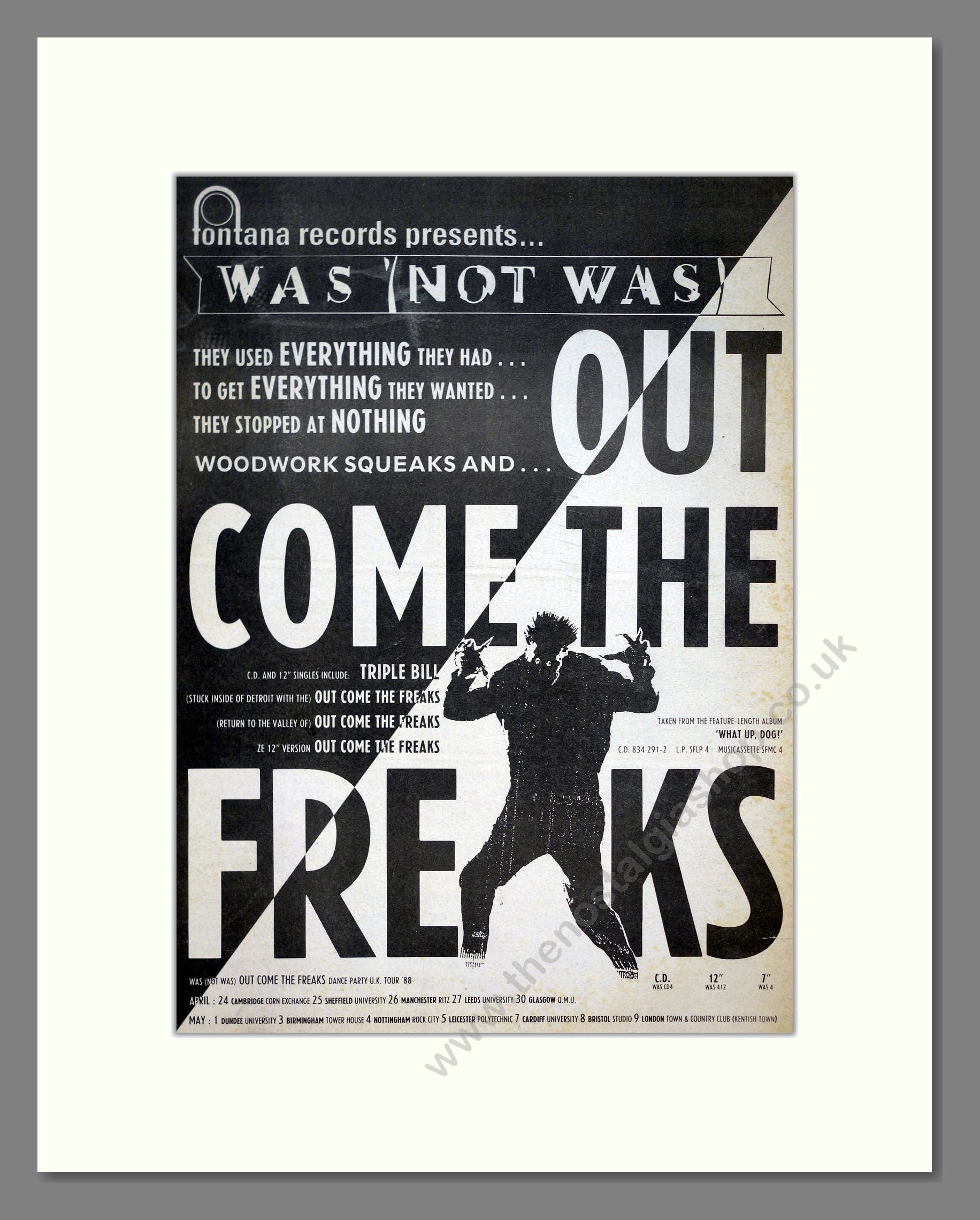 Was Not Was - Out Come The Freaks. Vintage Advert 1988 (ref AD21026)