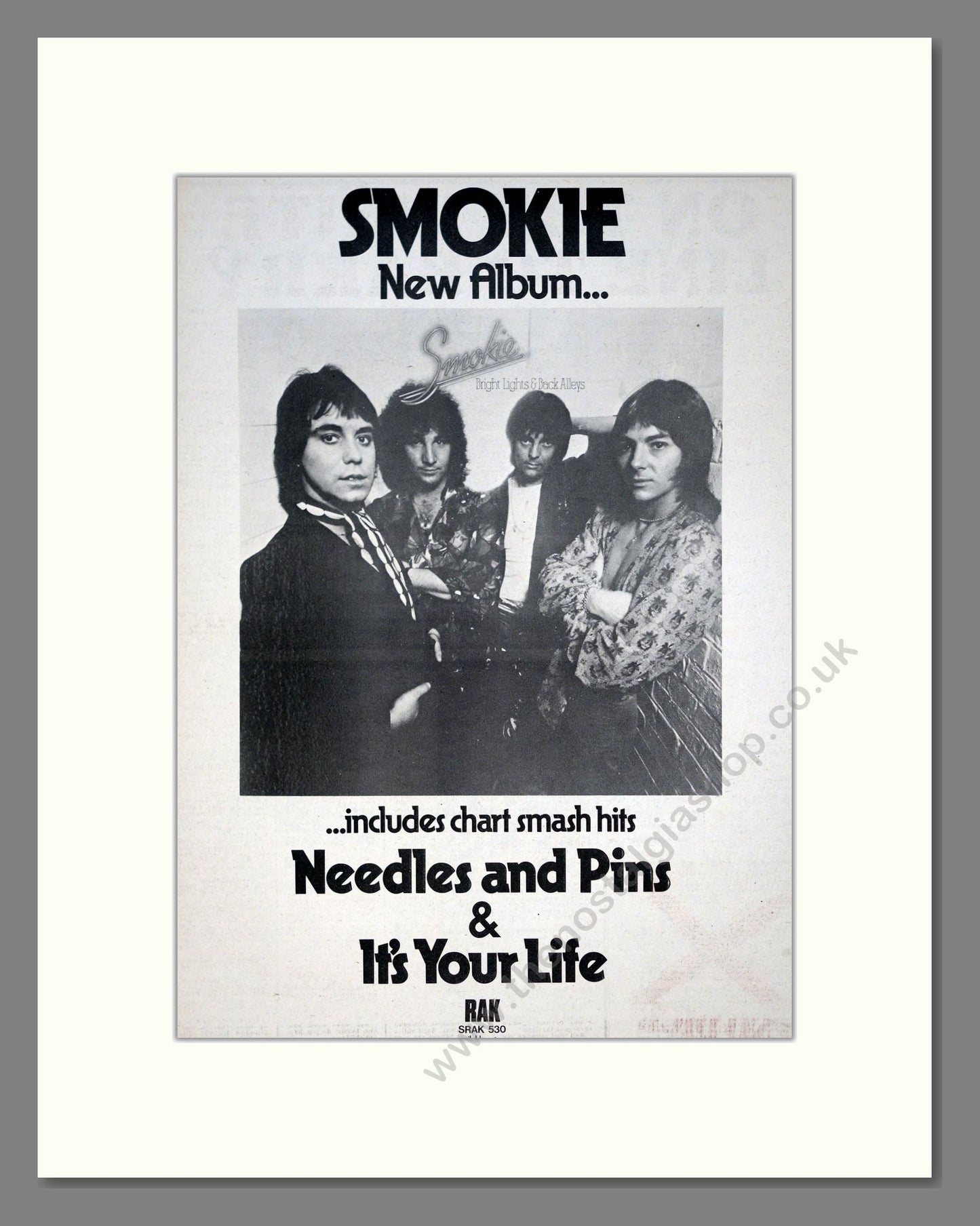 Smokie - Bright Lights And Back Alleys. Vintage Advert 1977 (ref AD21034)