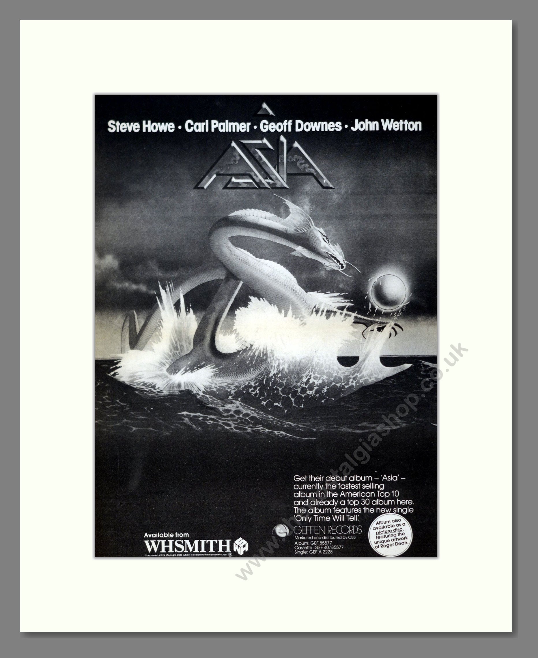 Asia - Debut Album. Vintage Advert 1982 (ref AD21041)
