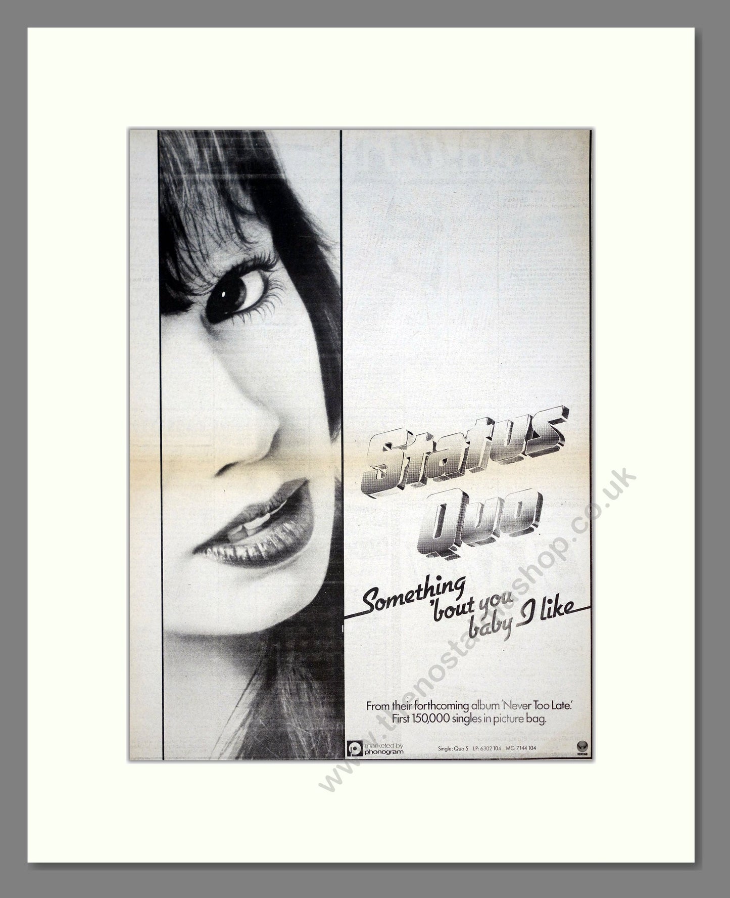 Status Quo - Soumething 'Bout You Baby I Like. Vintage Advert 1981 (ref AD21043)