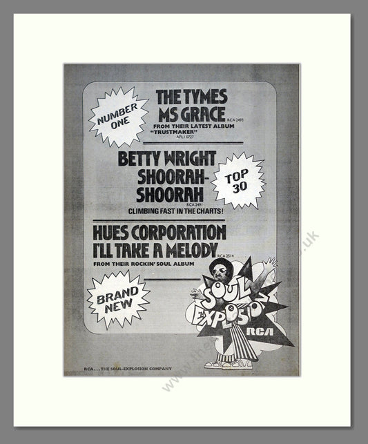 Tymes (The) / Betty Wright / Hues Corporation - Soul Explosion. Vintage Advert 1975 (ref AD21047)