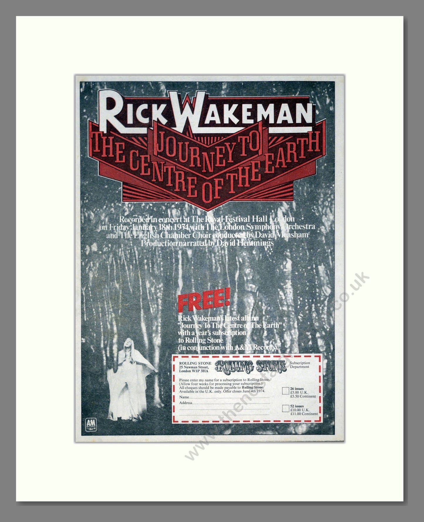 Rick Wakeman - Journey To The Centre Of The Earth. Vintage Advert 1974 (ref AD21052)