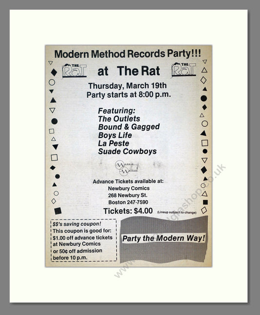 Modern Method Records - Party At The Rat. Vintage Advert 1980 (ref AD21058)