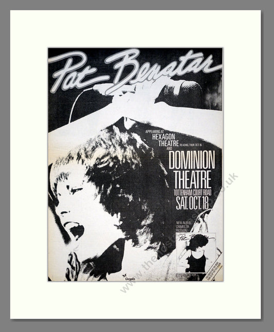 Pat Benatar - Live At Dominion Theatre. Vintage Advert 1980 (ref AD21060)
