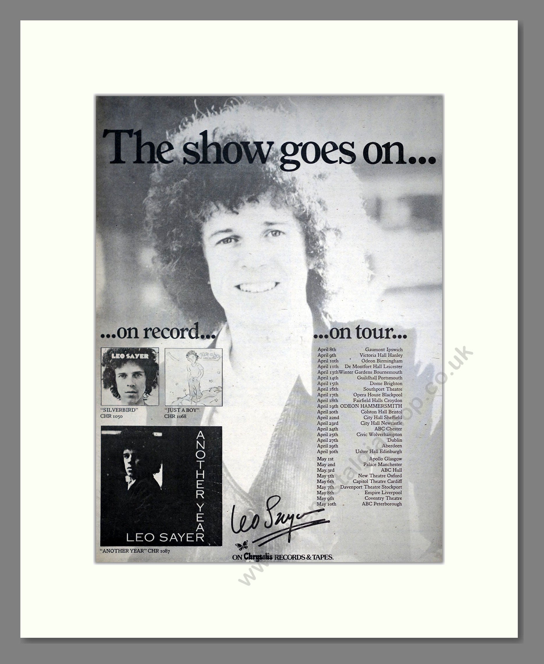 Leo Sayer - The Show Goes On. Vintage Advert 1976 (ref AD21074)