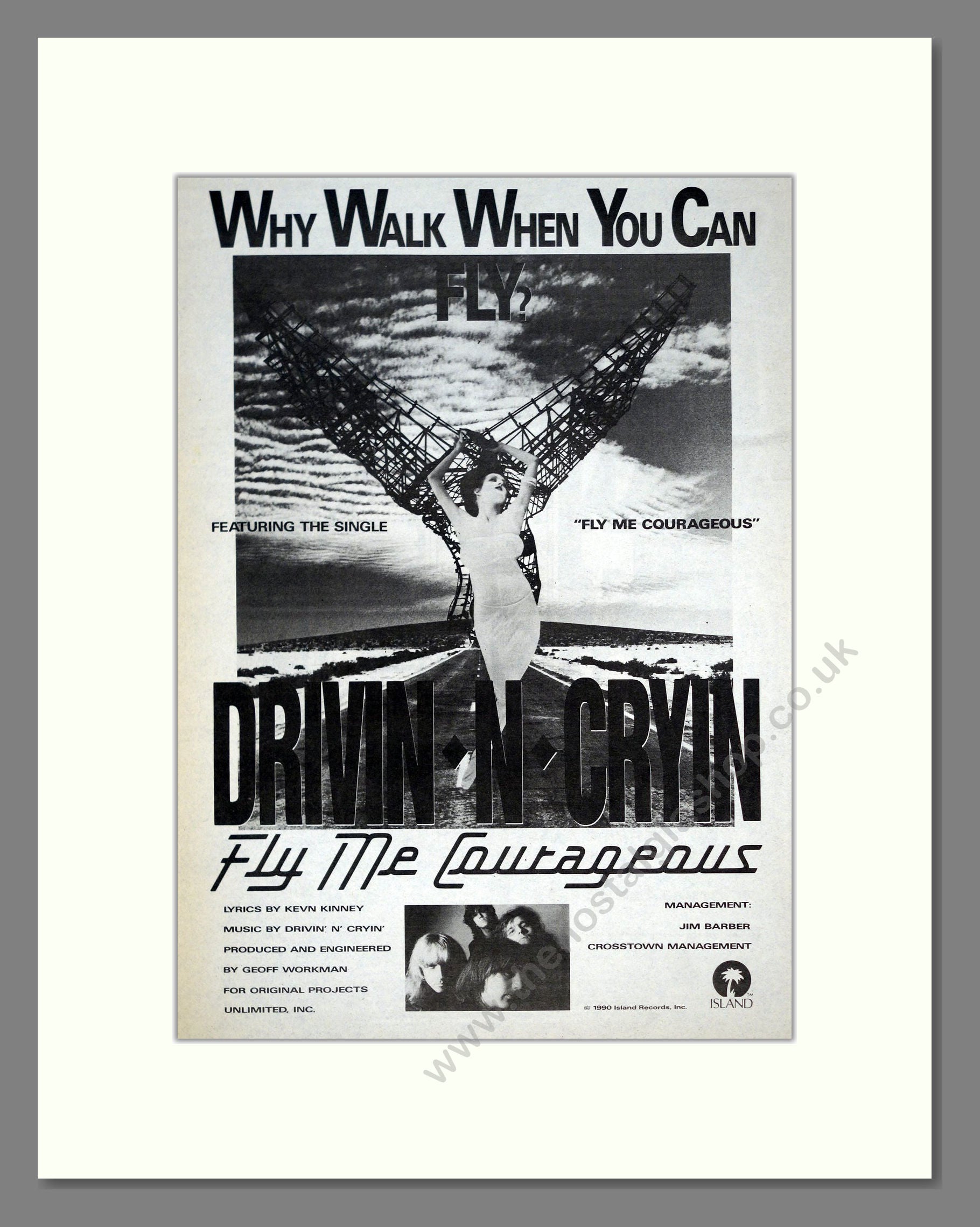 Drivin n Cryin - Fly Me Courageous. Vintage Advert 1990 (ref AD21078)